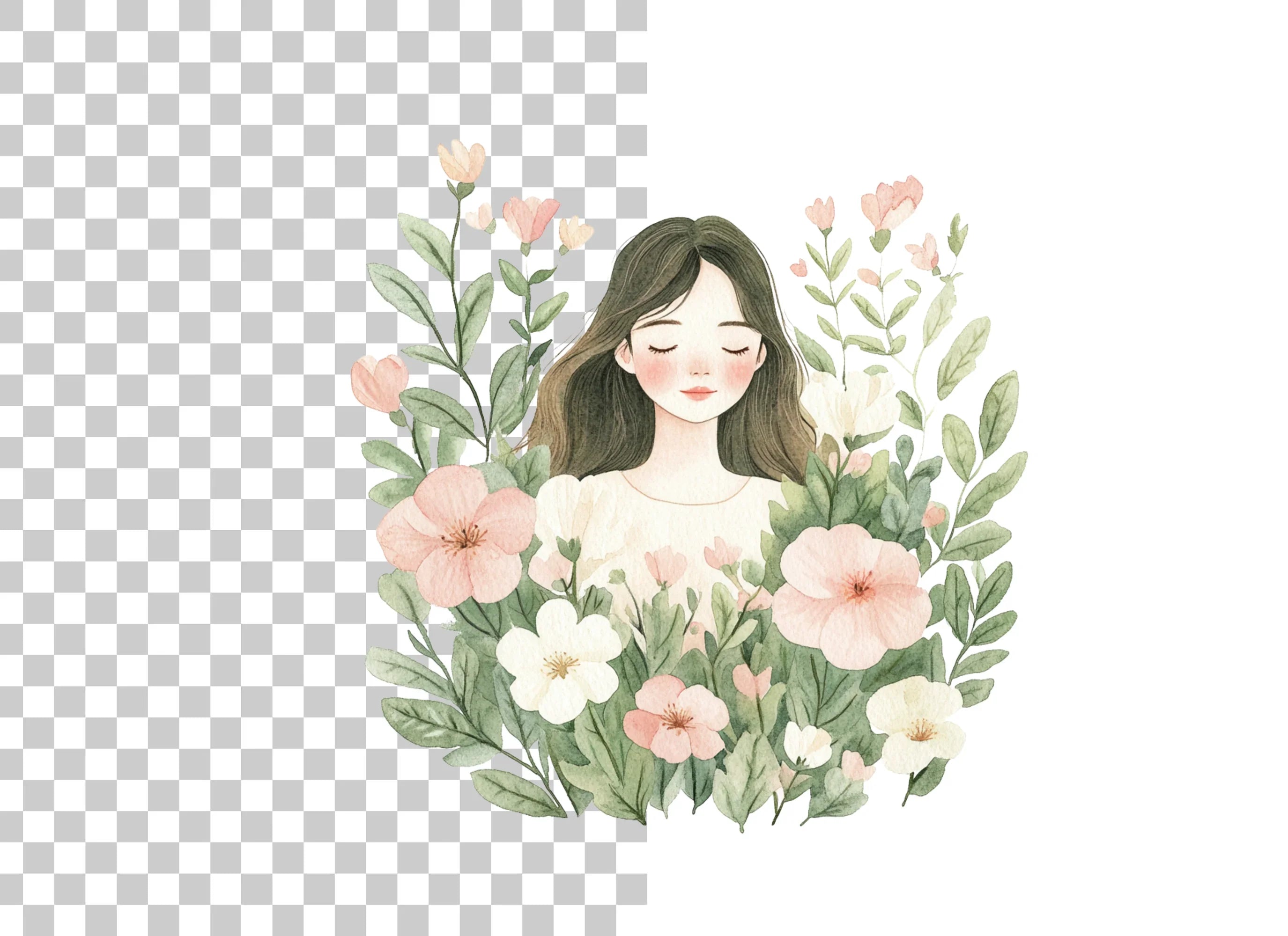 Girl in Flowers Clipart Bundle