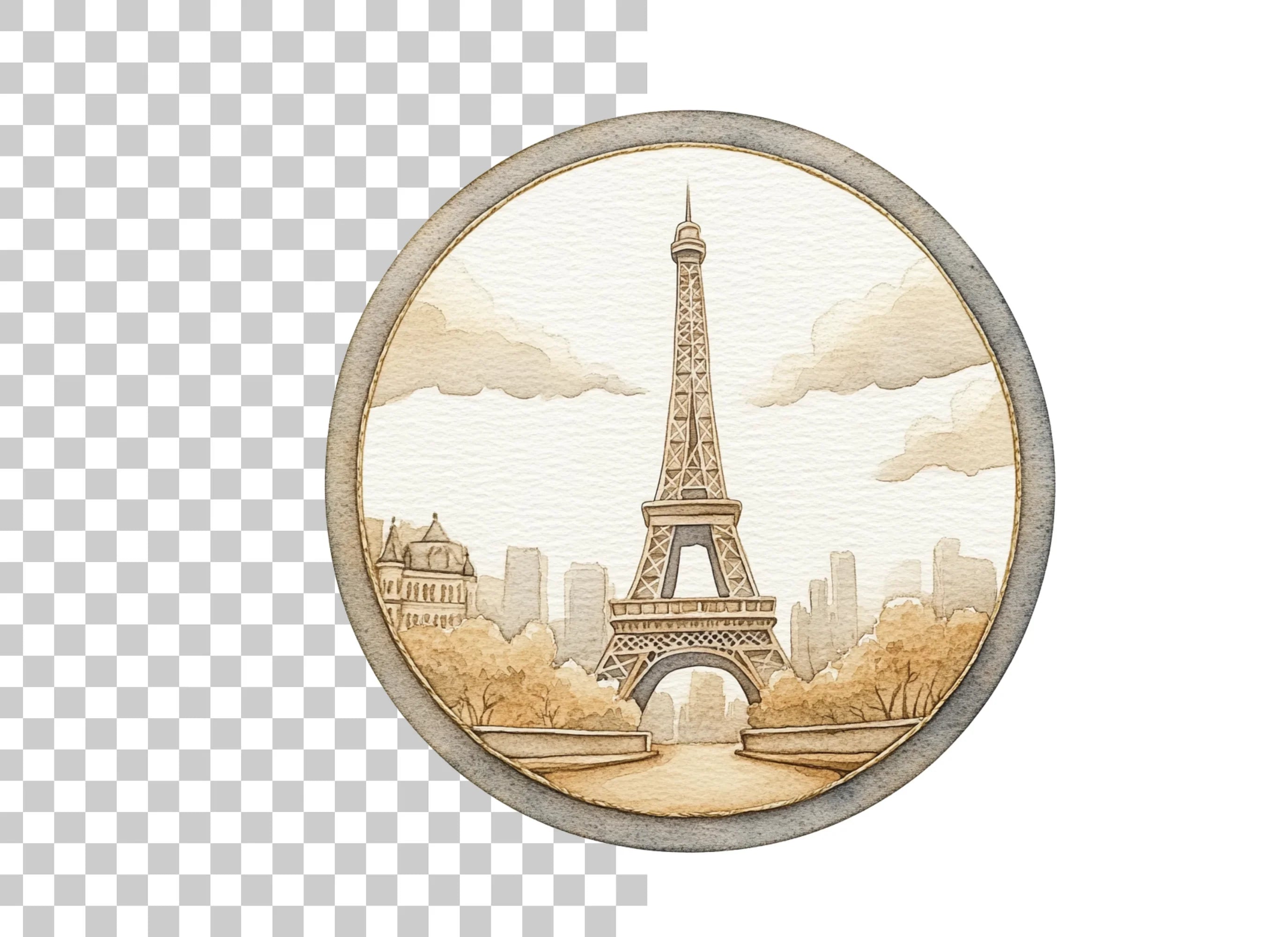 Vintage Eiffel Tower Circle Clipart Bundle