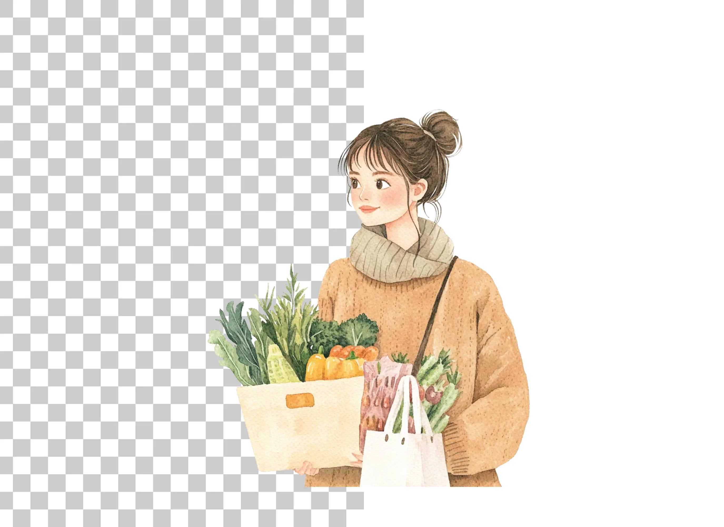 Girl With Groceries Clipart Bundle