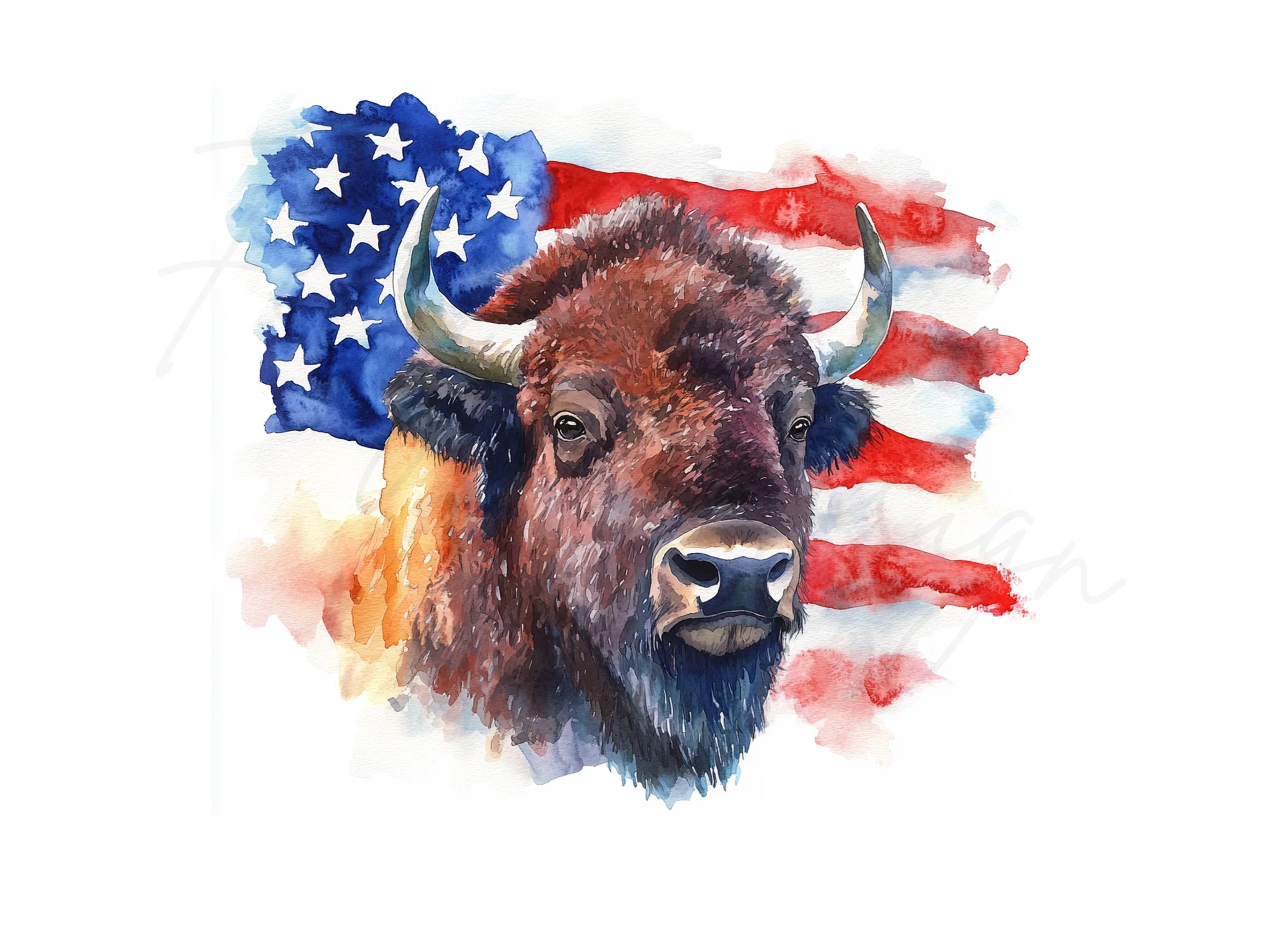 Bison Head USA Flag Clipart Bundle