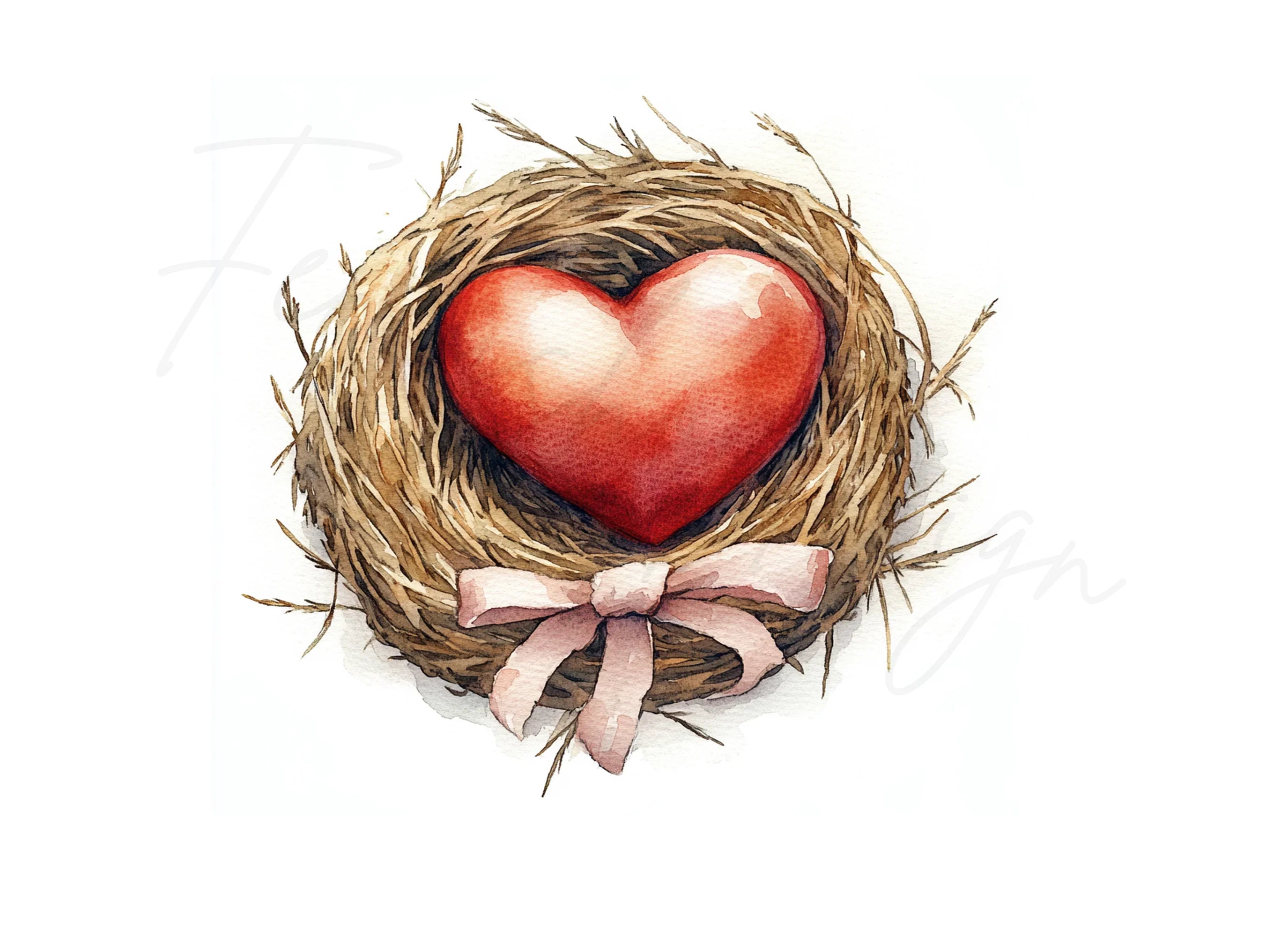 Heart in Nest Clipart Bundle