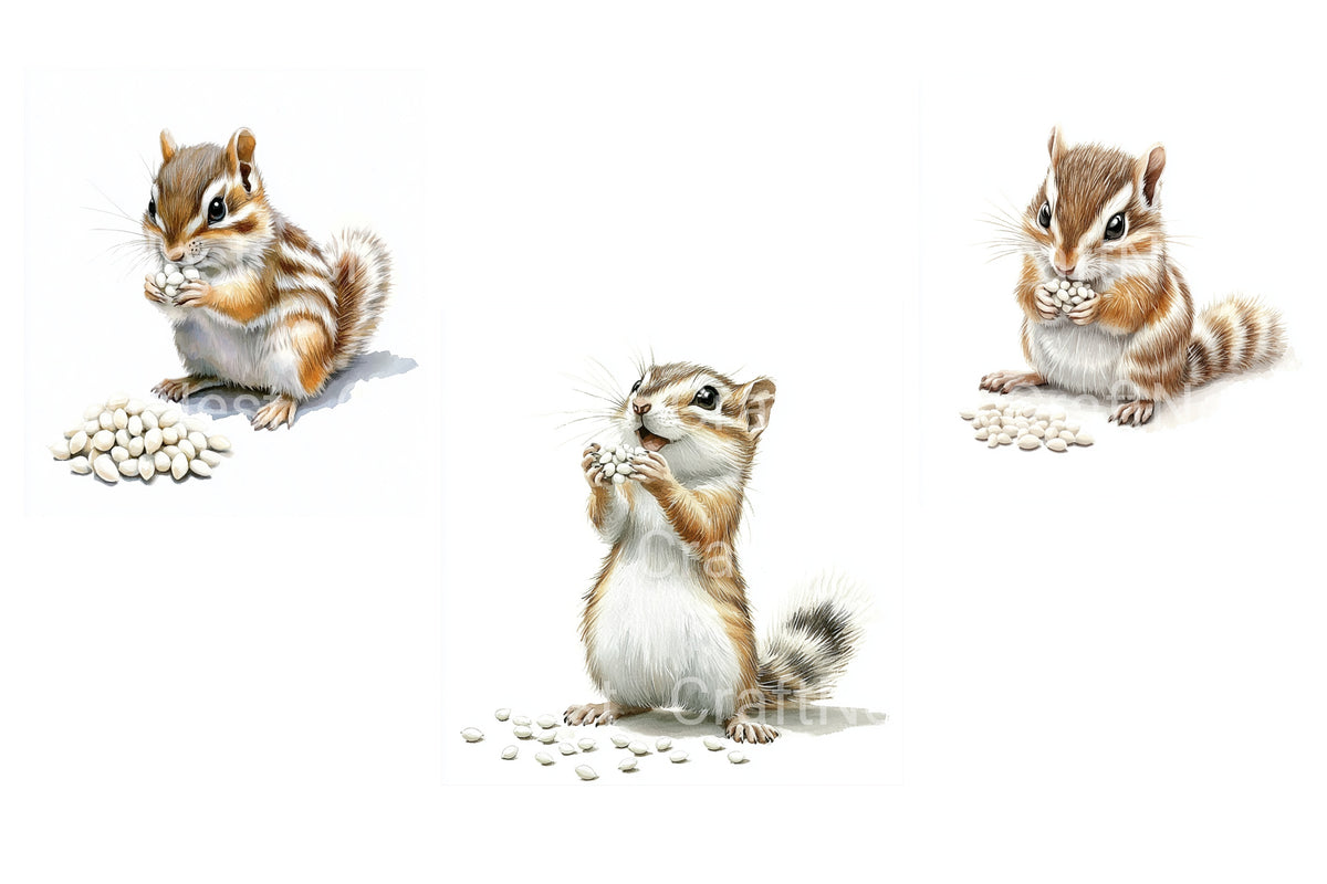 Adorable Chipmunks Eating Seeds Clipart Bundle