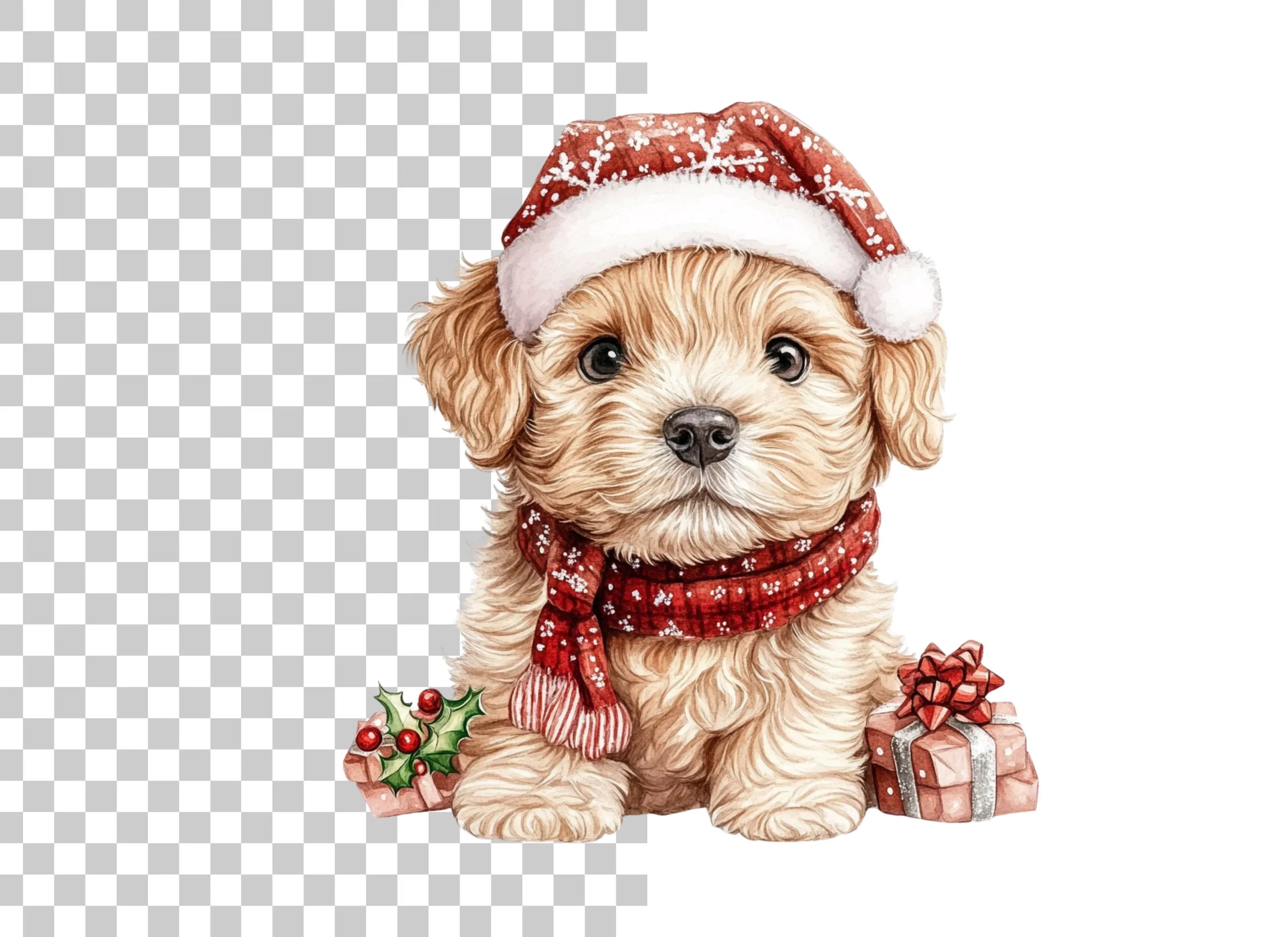 Cute Puppy in Santa Hat Clipart Bundle