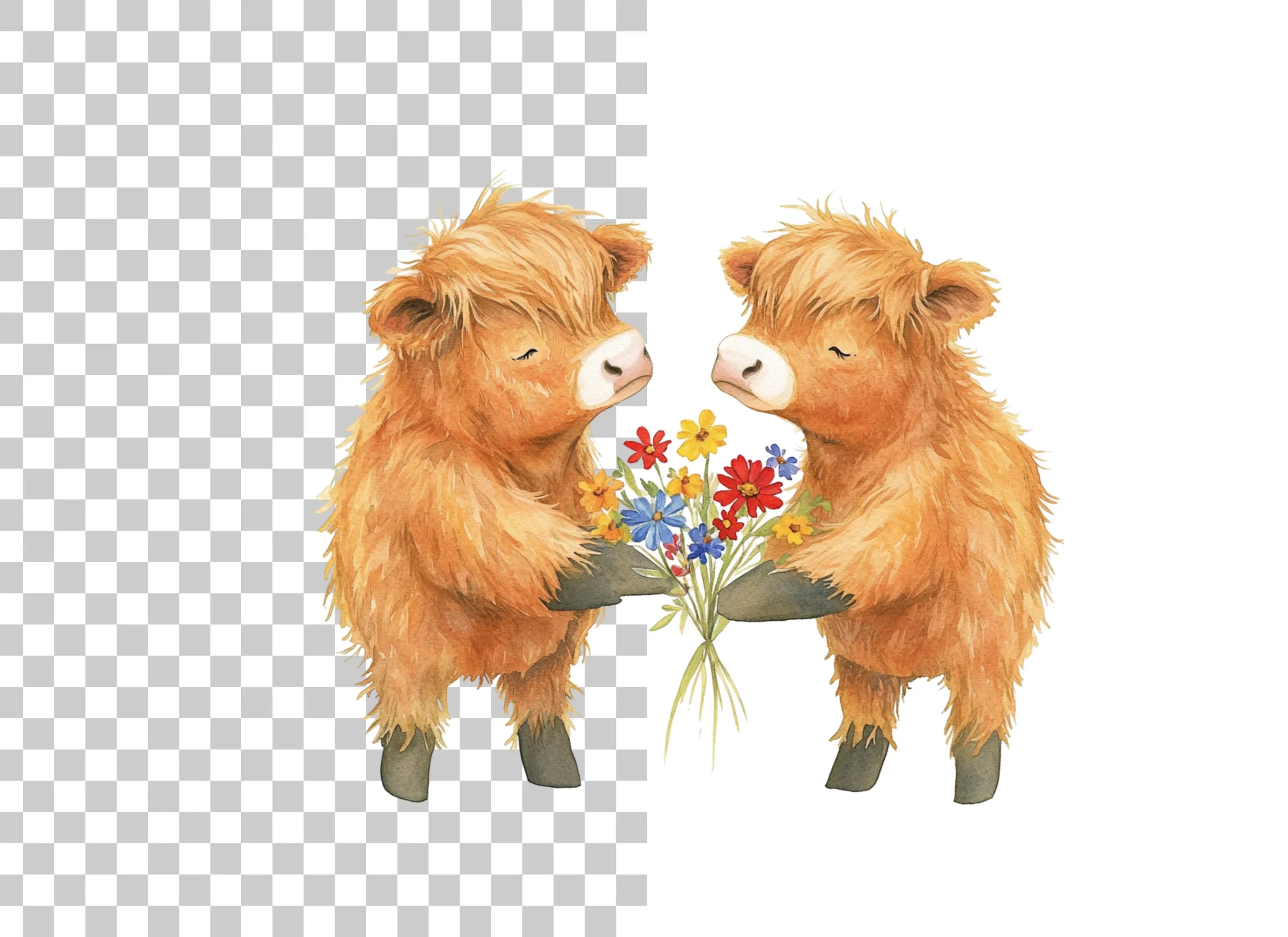 Cute Highland Cow Couples Clipart Bundle