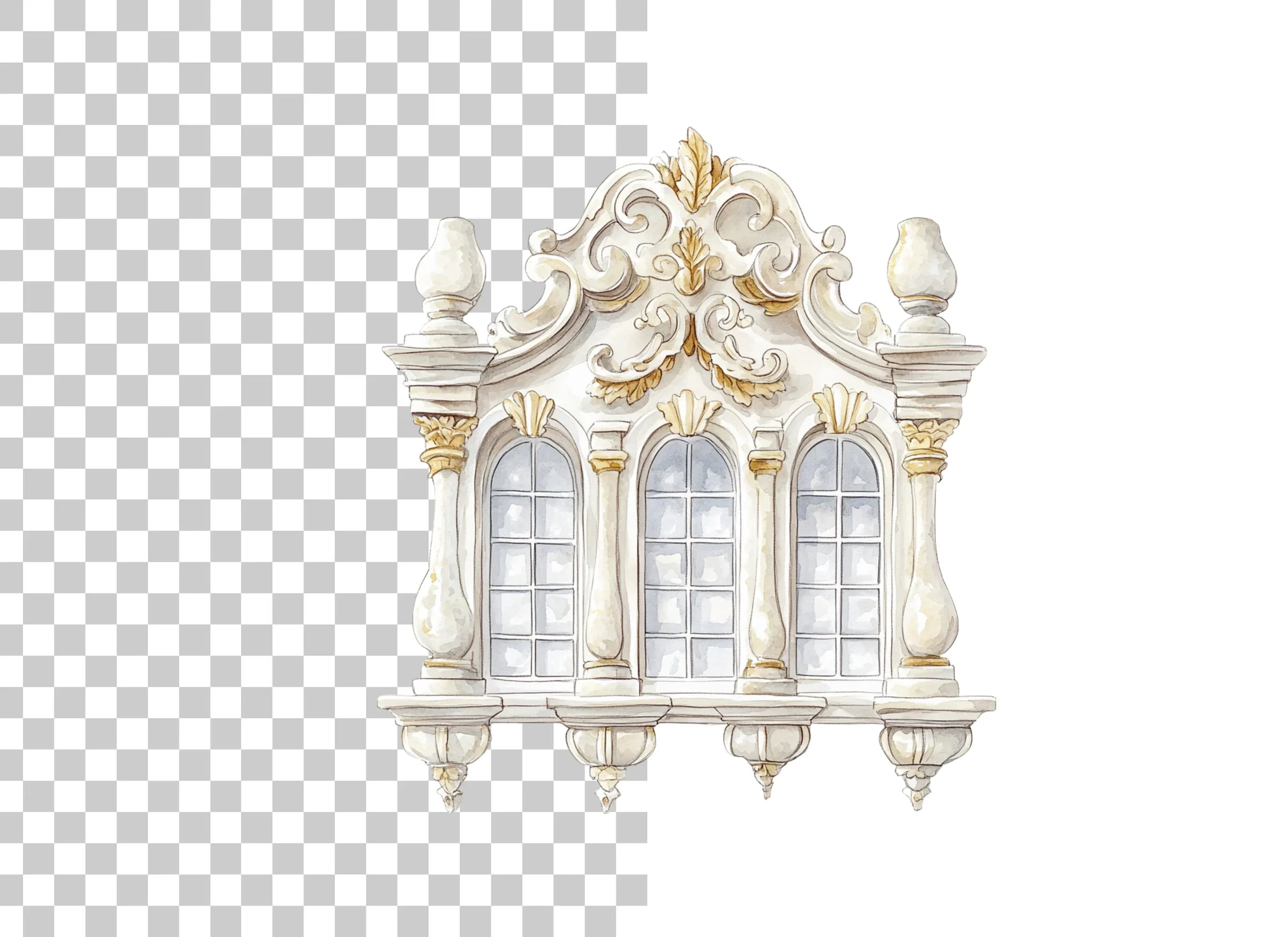 Ornate Triple Window Baroque Clipart Bundle