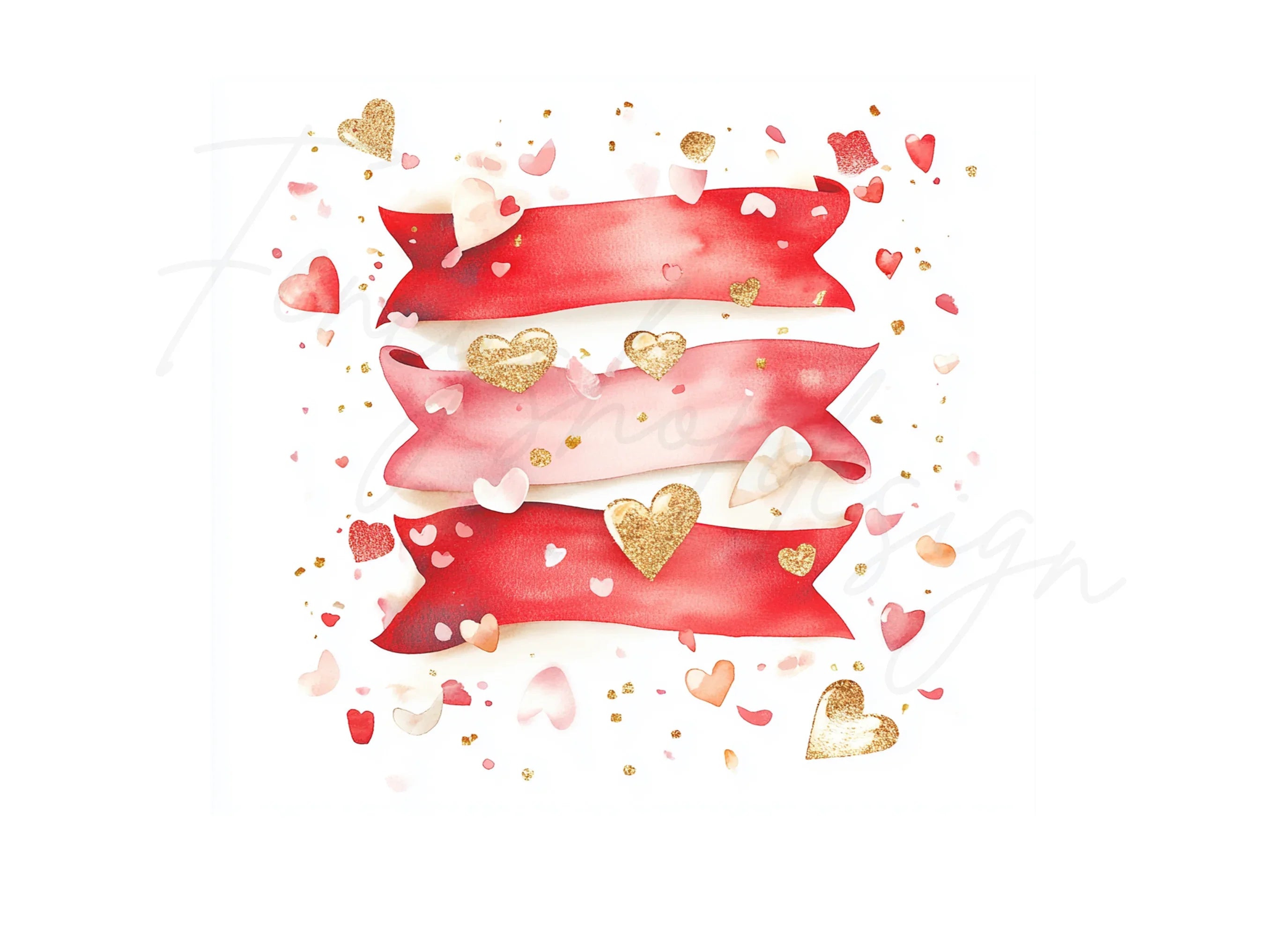Valentine's Day Heart Ribbons Clipart Bundle