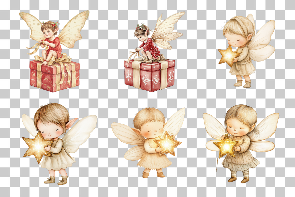 Whimsical Christmas Angels Clipart Bundle