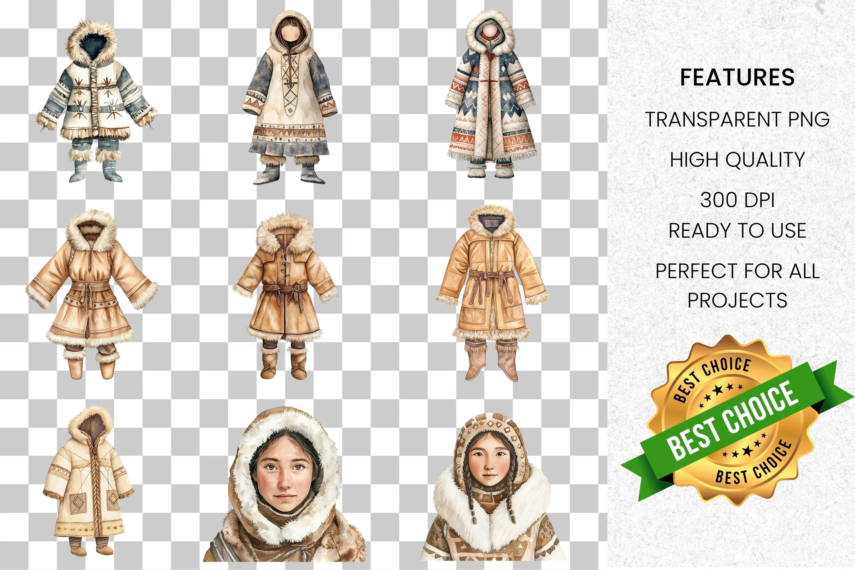 Arctic Winter Clothing Portraits Clipart Bundle