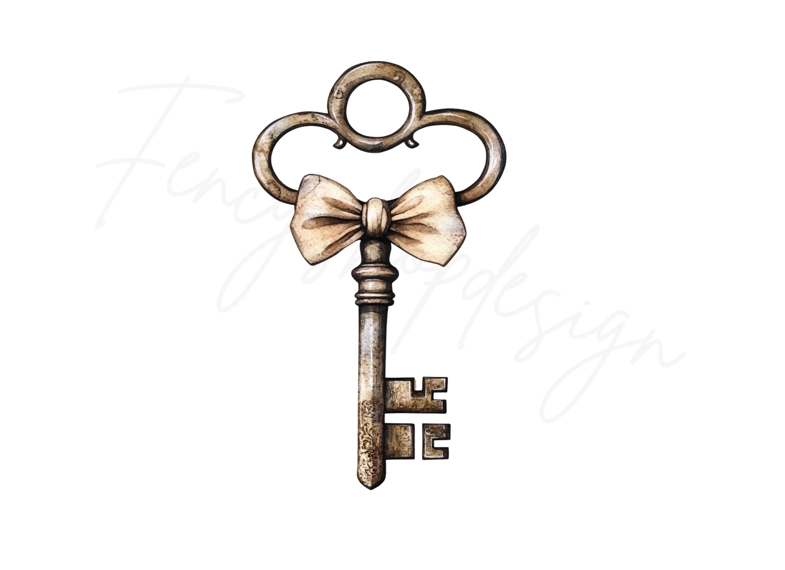 Charming Vintage Key with Bow Clipart Bundle