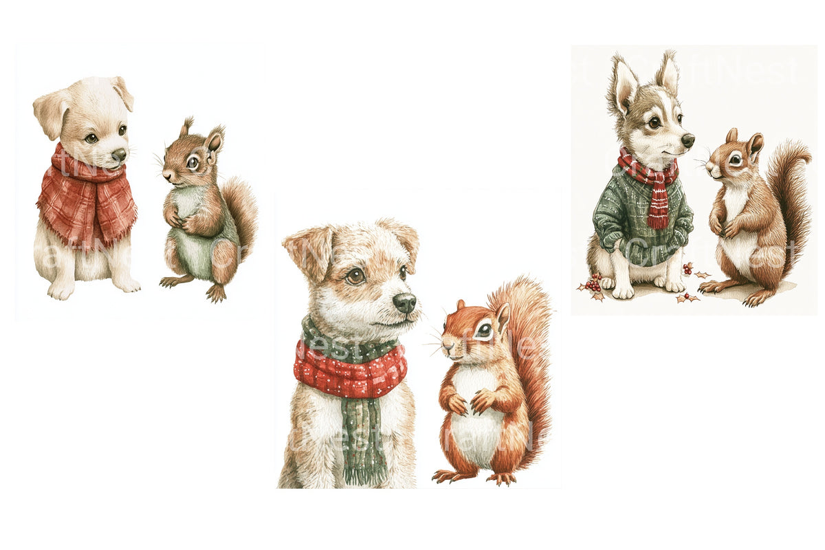 Winter Dogs Squirrels Scarves Clipart Bundle