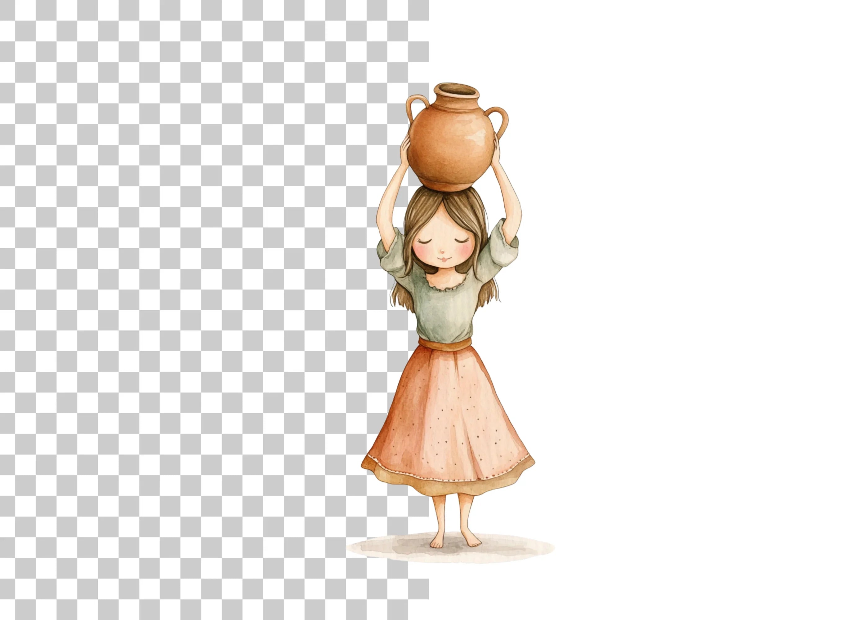 Cute Girl Carrying Pot Clipart Bundle