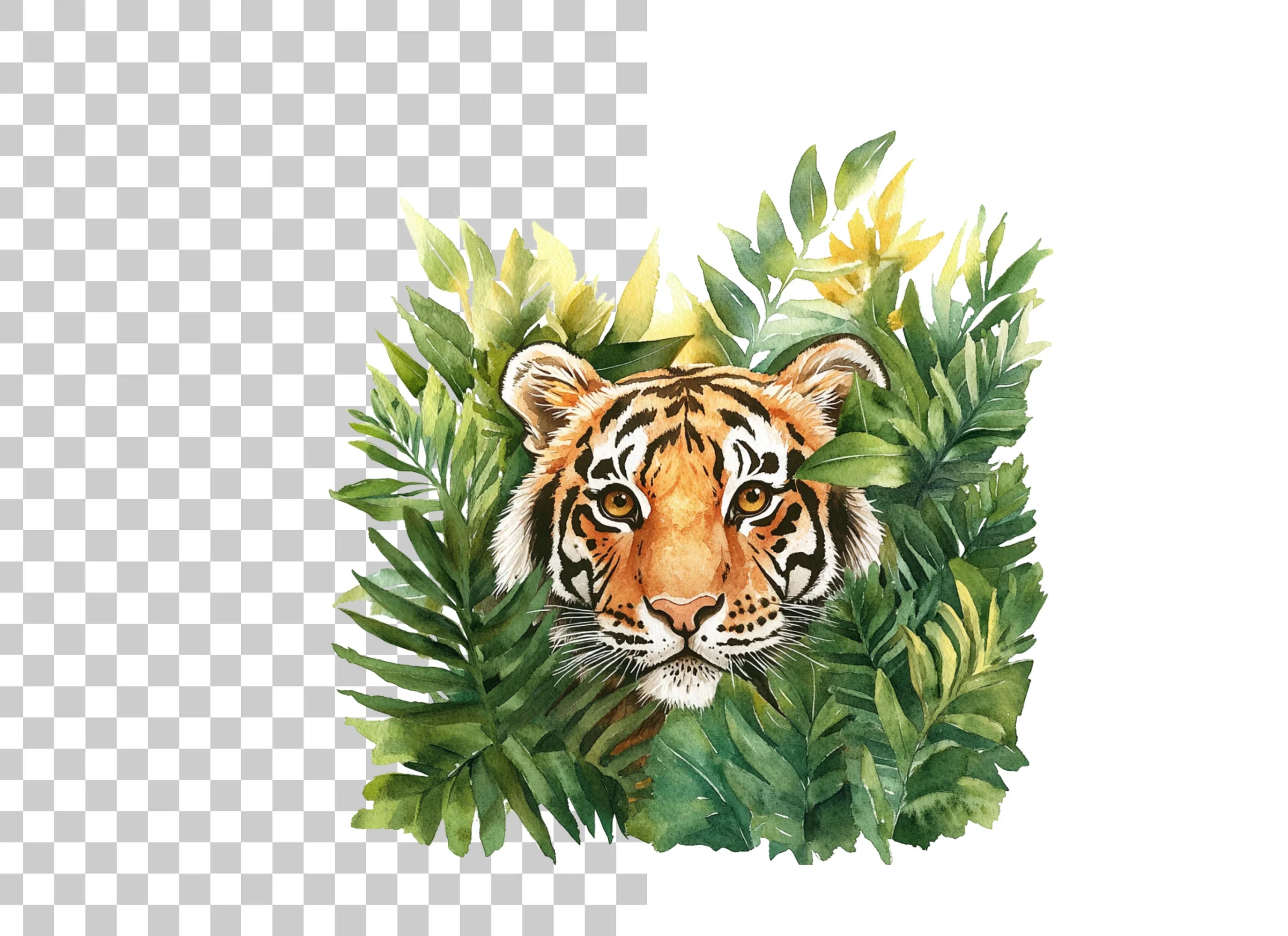 Hidden Tiger Face in Jungle Clipart Bundle