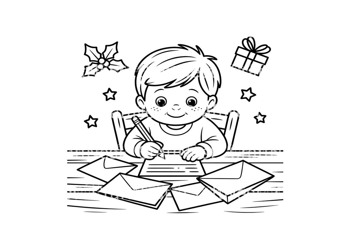 Boy Writing Christmas Letter Coloring Books