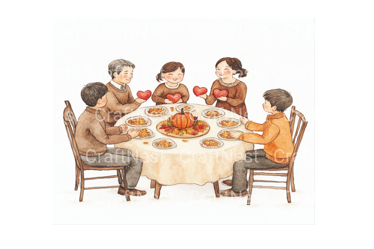 Happy Family Thanksgiving Celebration Clipart Bundle