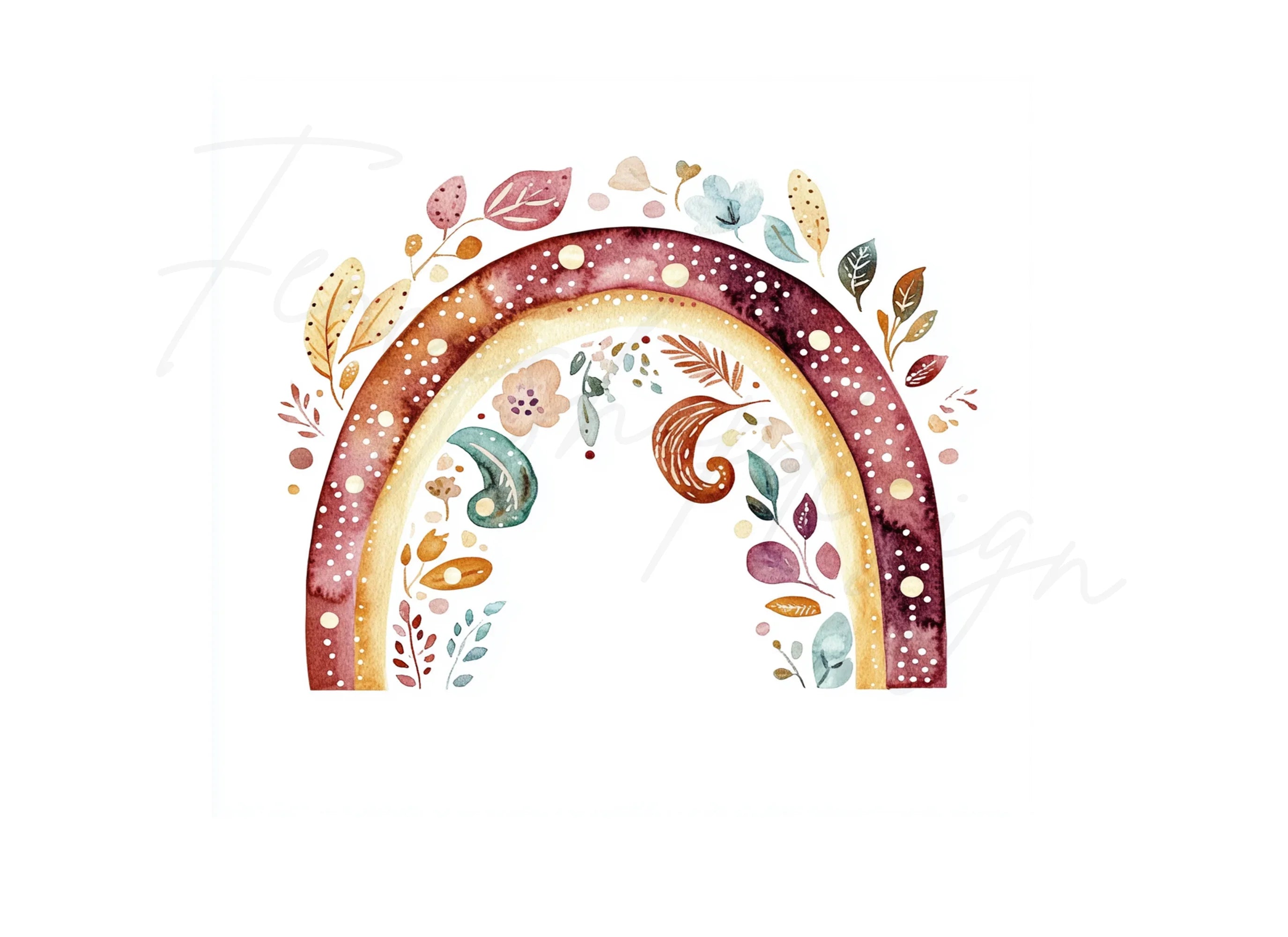 Floral Boho Rainbows Clipart Bundle