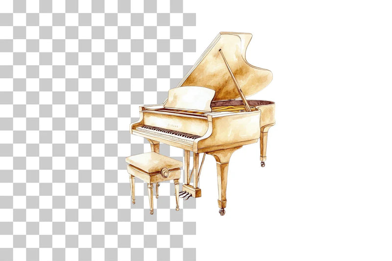 Sepia Grand Piano Clipart Bundle with Musical Notes - CraftNest - Digital Crafting and Art