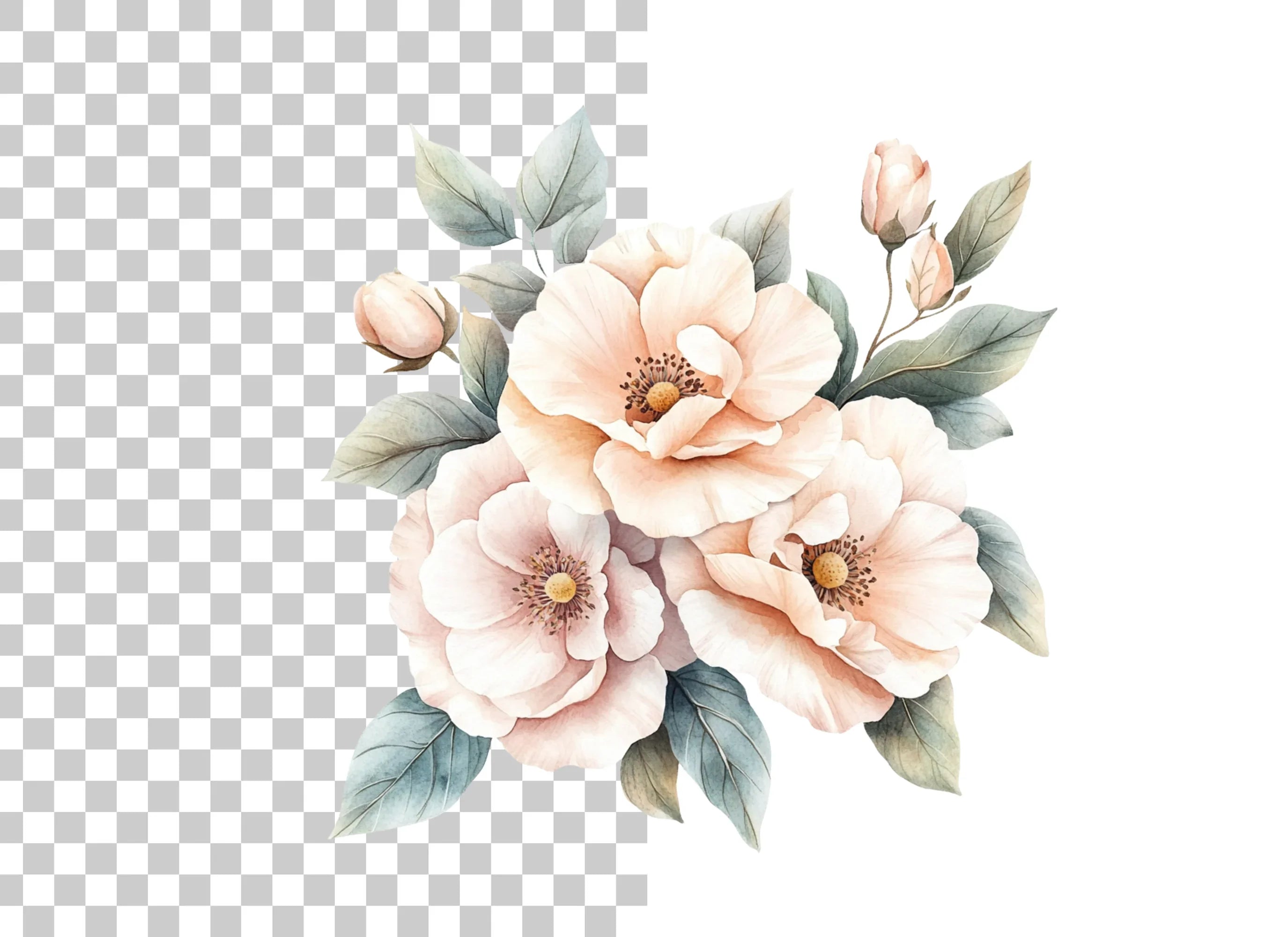 Elegant Peach Rose Clipart Bundle