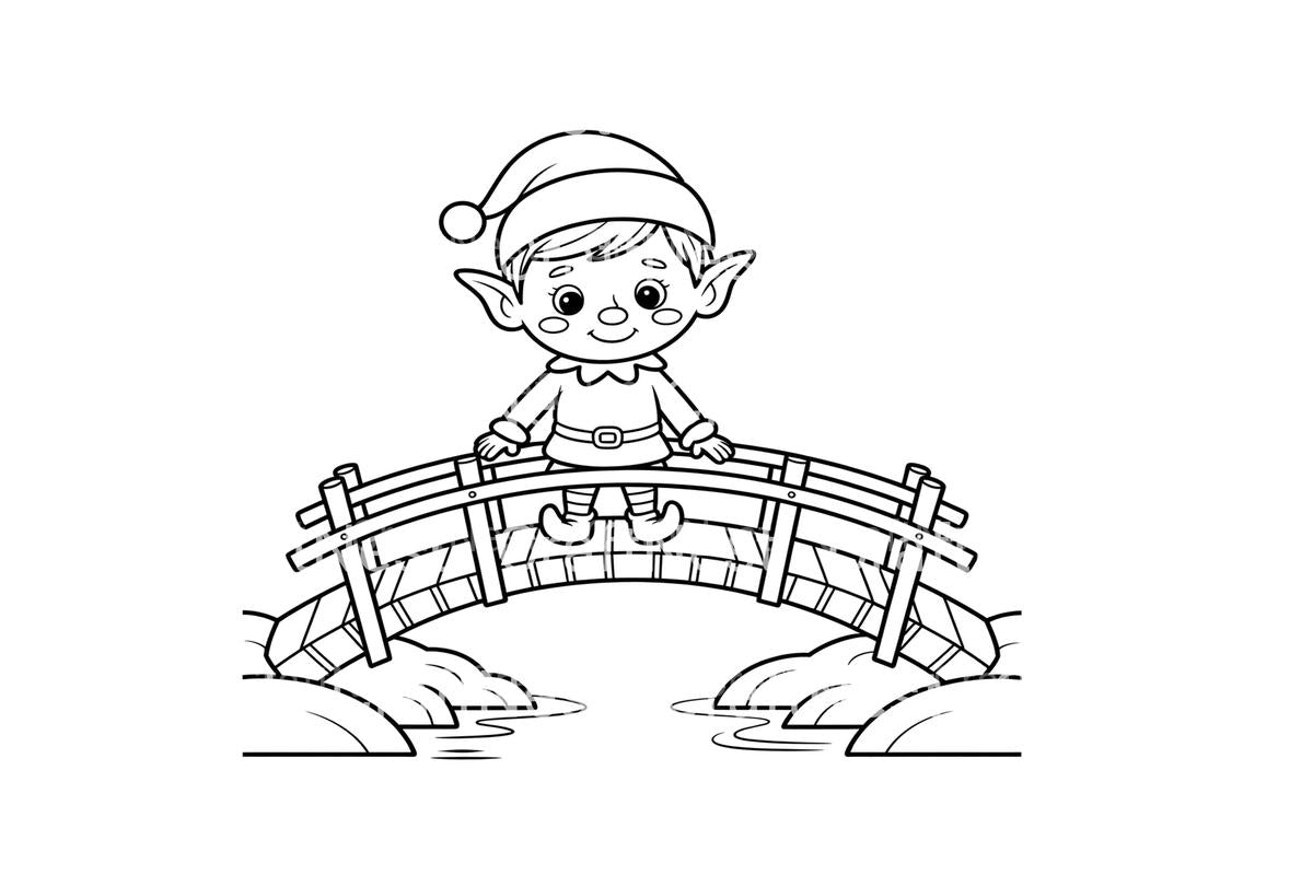 Cute Elf Crossing Bridge Coloring Books