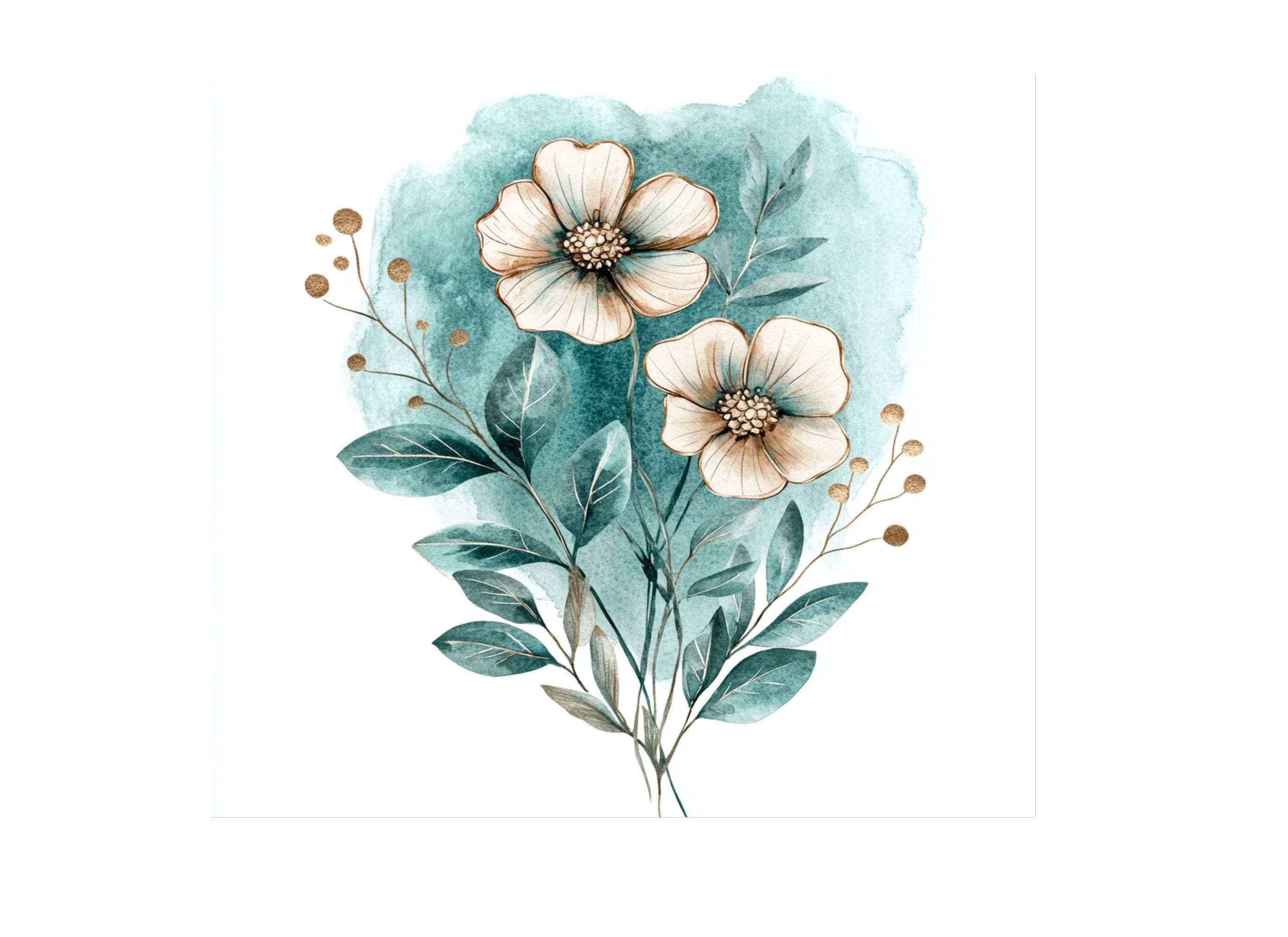 Elegant Teal Gold Floral Clipart Bundle