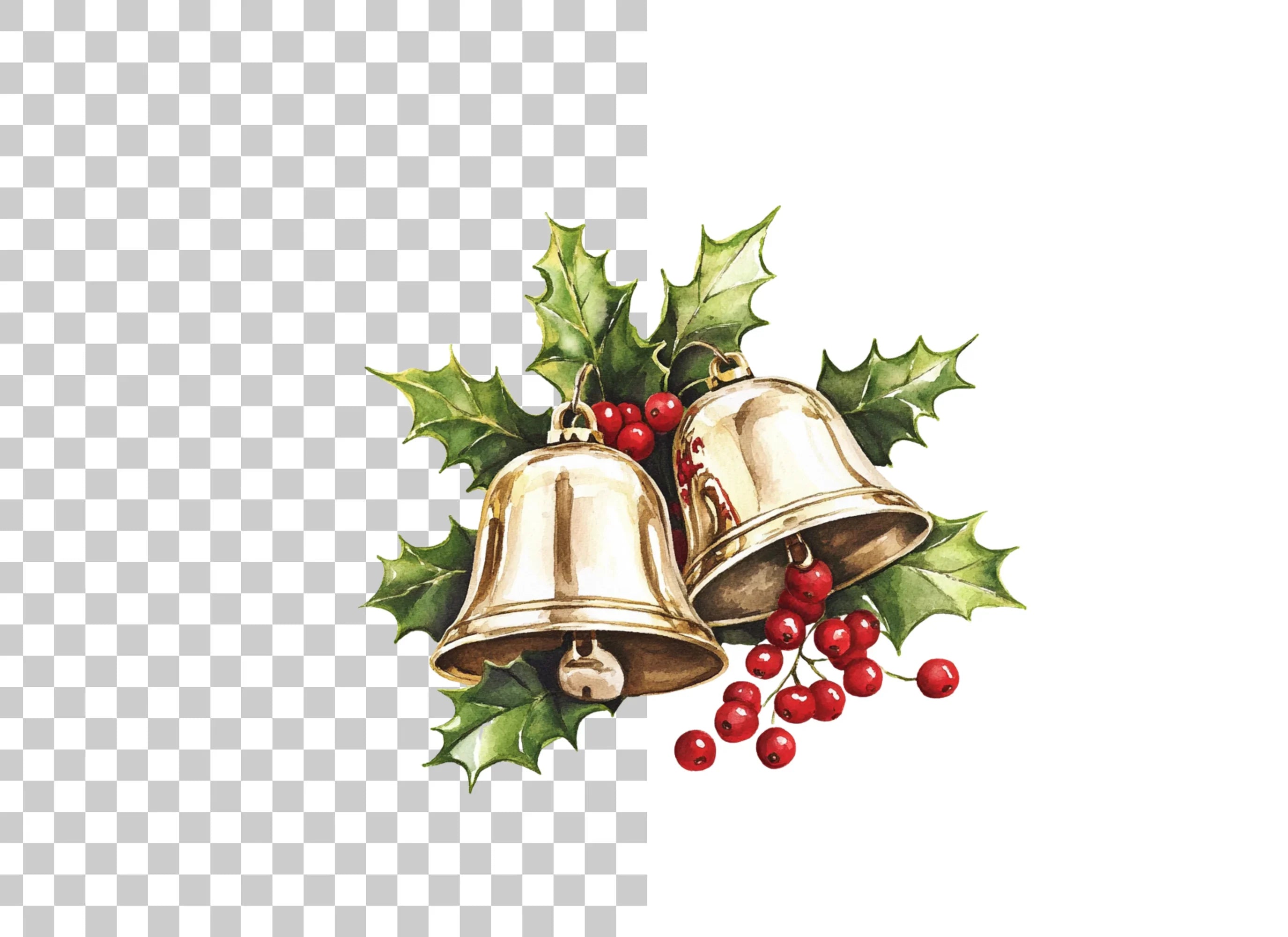 Festive Bells and Holly Clipart Bundle