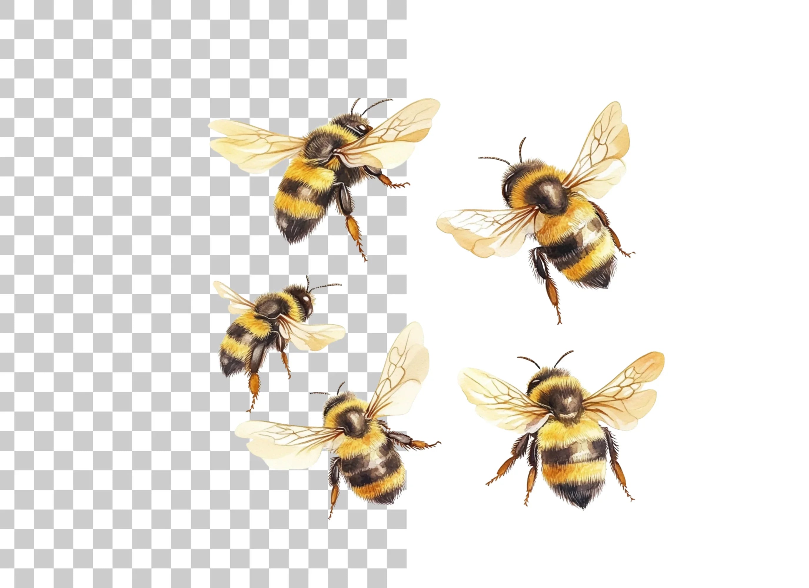 Flying Bumblebee Illustrations Clipart Bundle