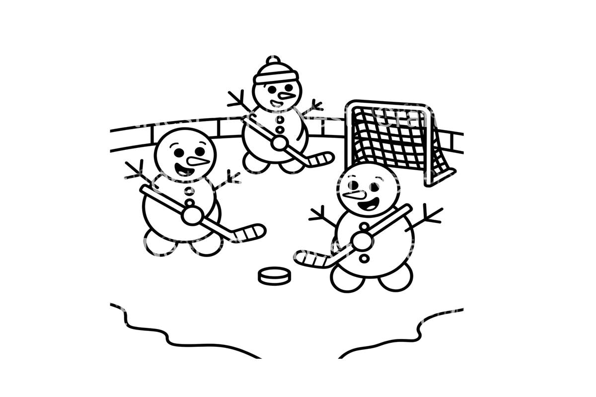 Snowmen Playing Ice Hockey Coloring Books