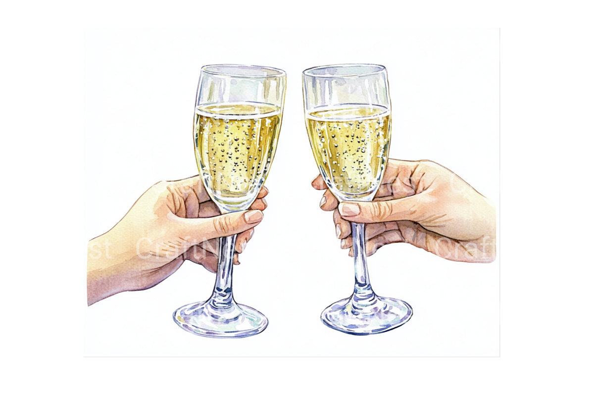 Hands Clinking Champagne Glasses Cheers Clipart Bundle