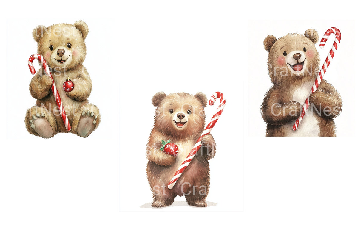 Adorable Bears With Christmas Candy Clipart Bundle