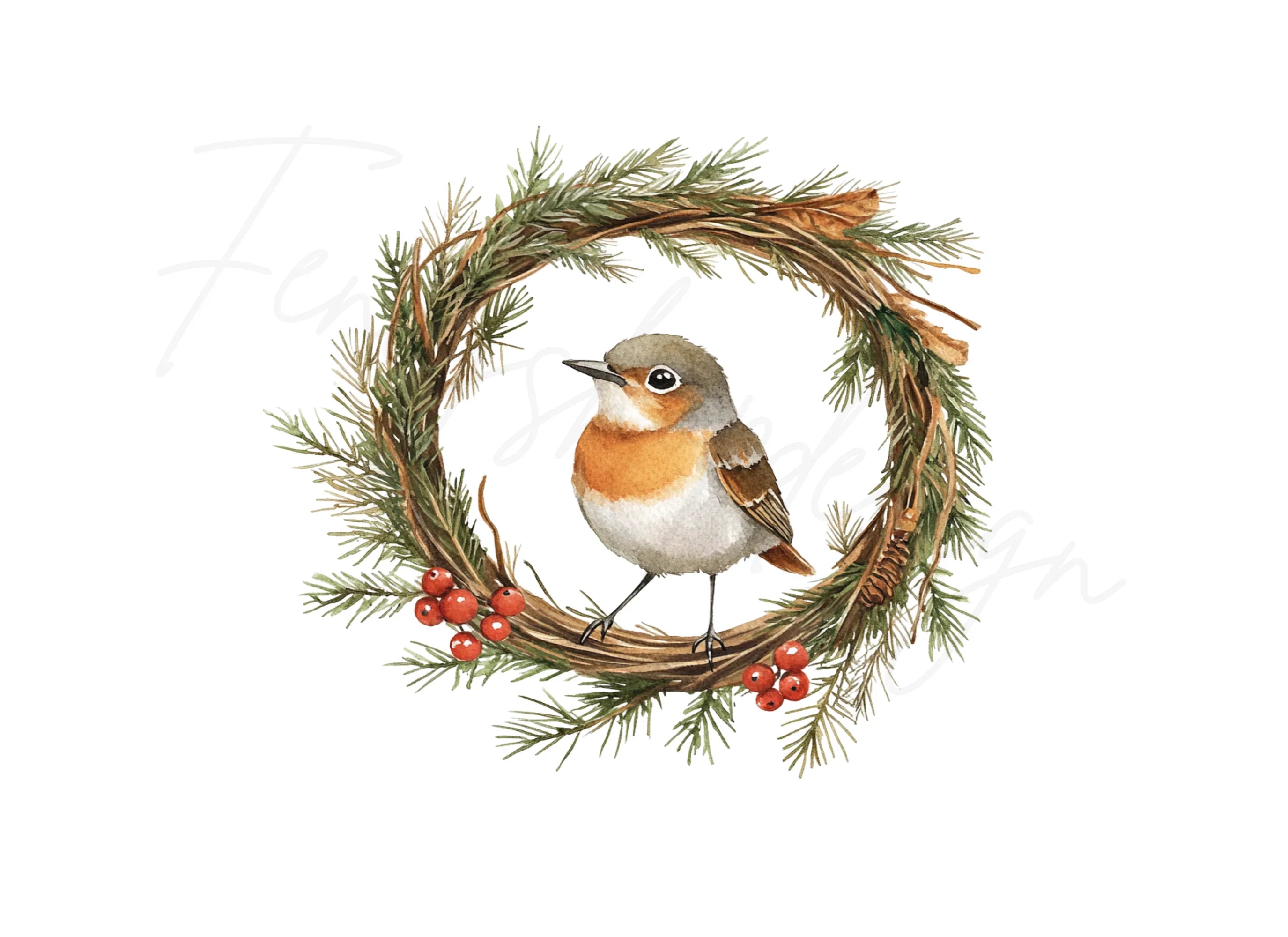 Winter Robin Wreath Clipart Bundle
