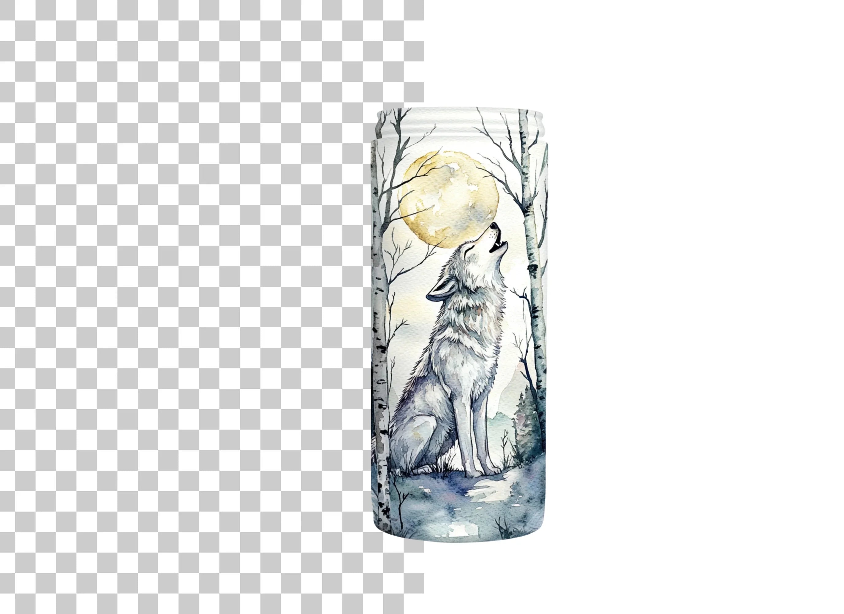 White Wolf Howling in Birch Forest Clipart Bundle