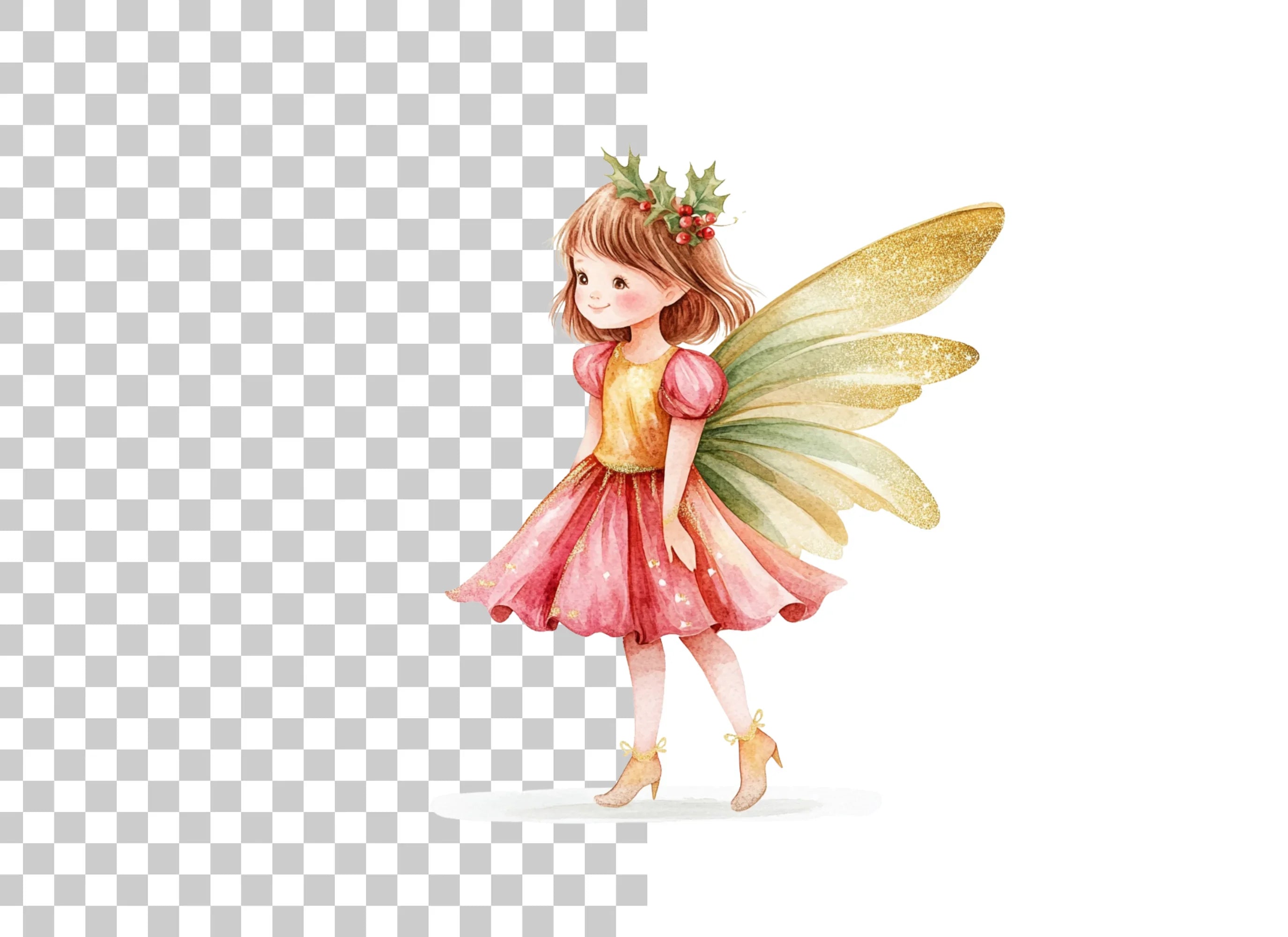 Christmas Fairy with Holly Clipart Bundle