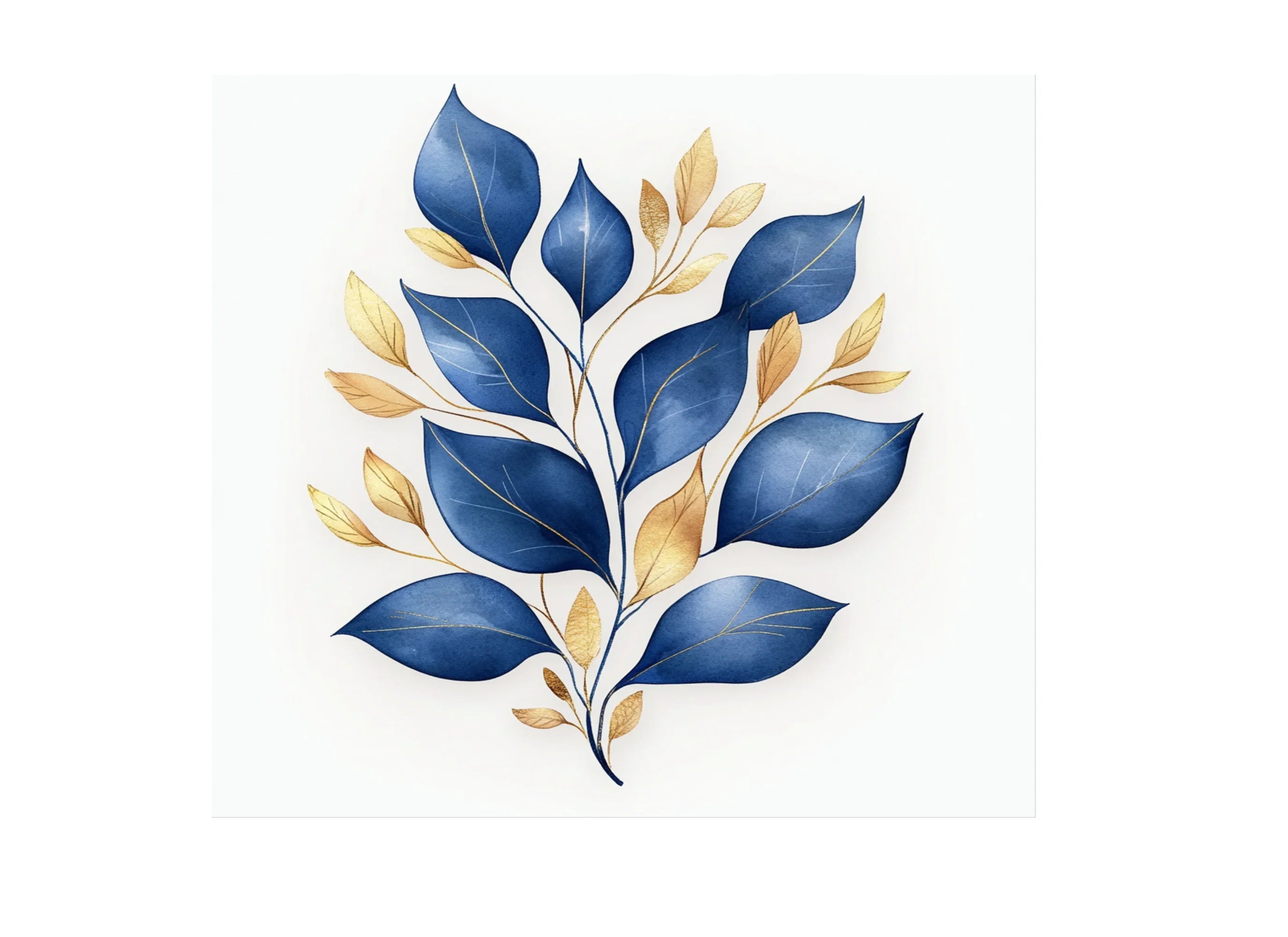 Elegant Blue Gold Leaf Clipart Bundle