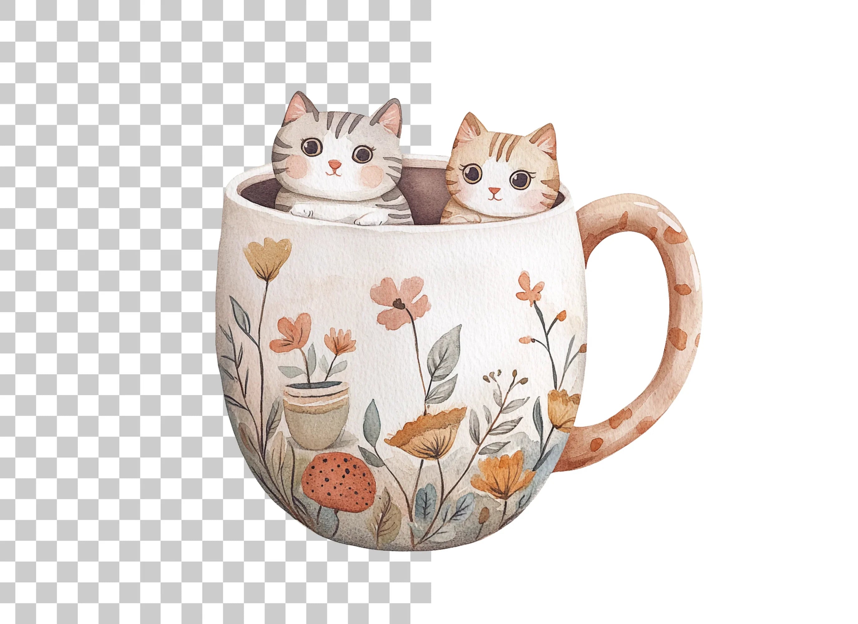 Kittens in Mugs Clipart Bundle