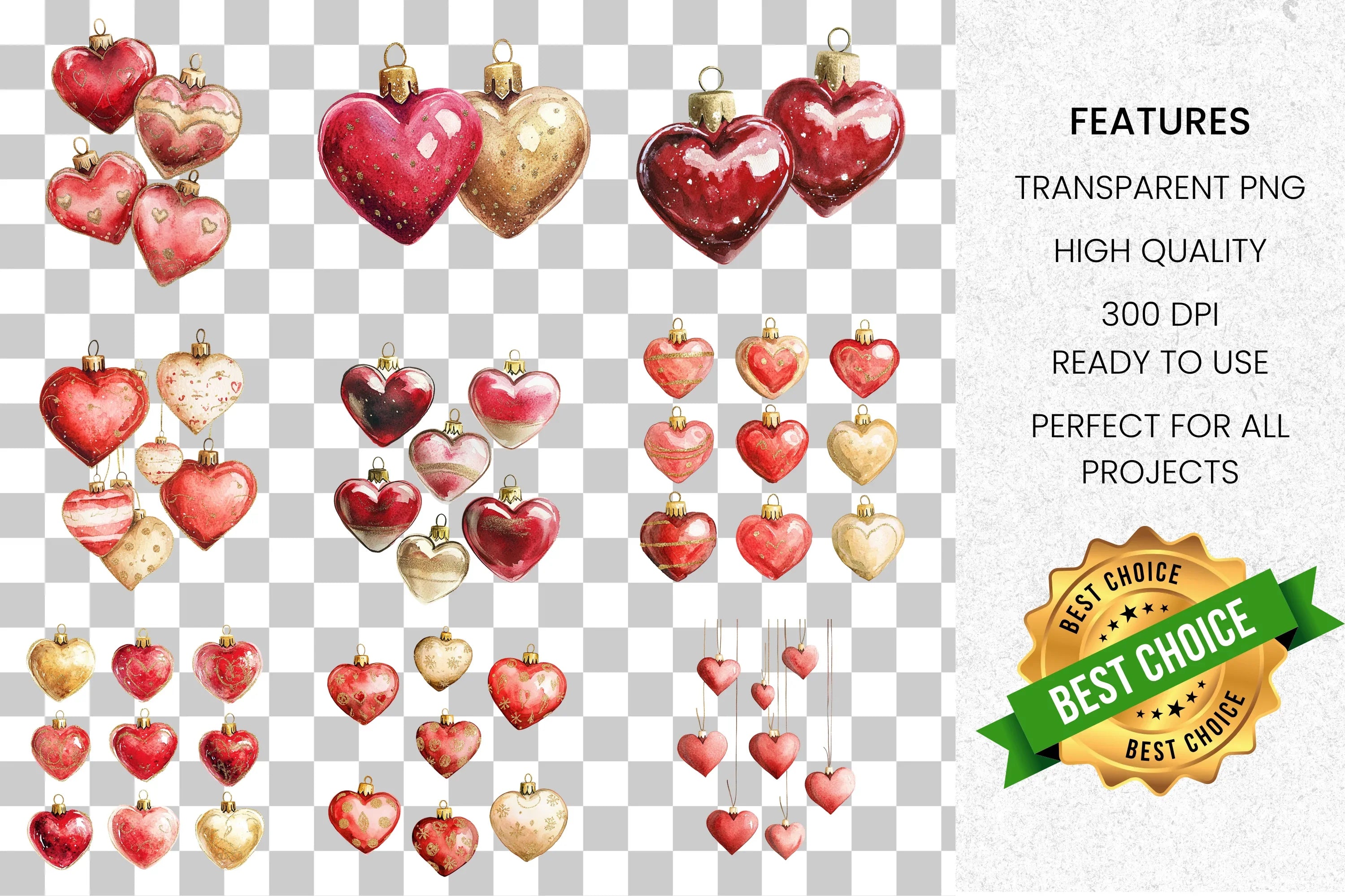 Heart Ornaments Clipart Bundle
