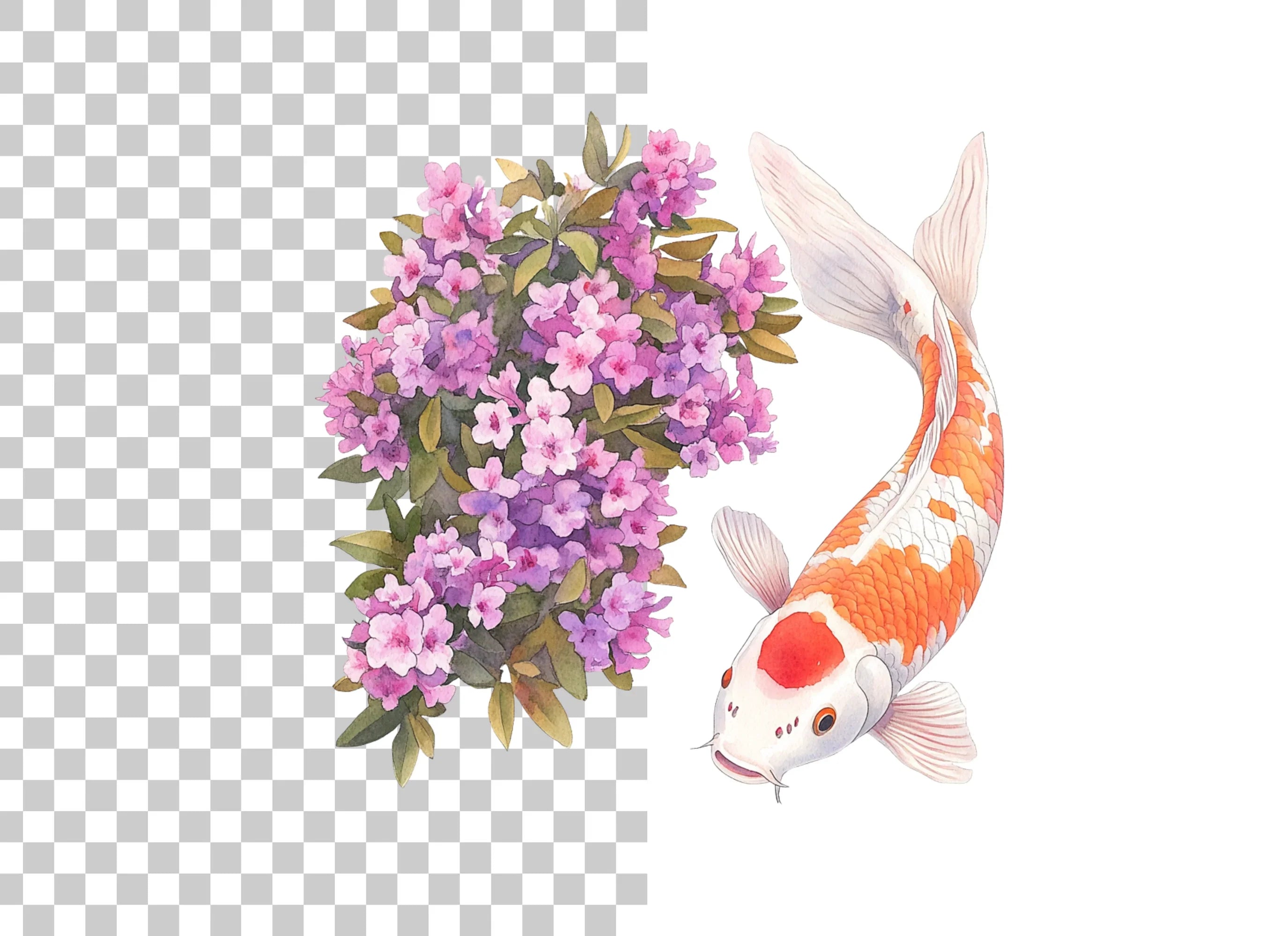 Koi Fish and Pink Flowers Clipart Bundle
