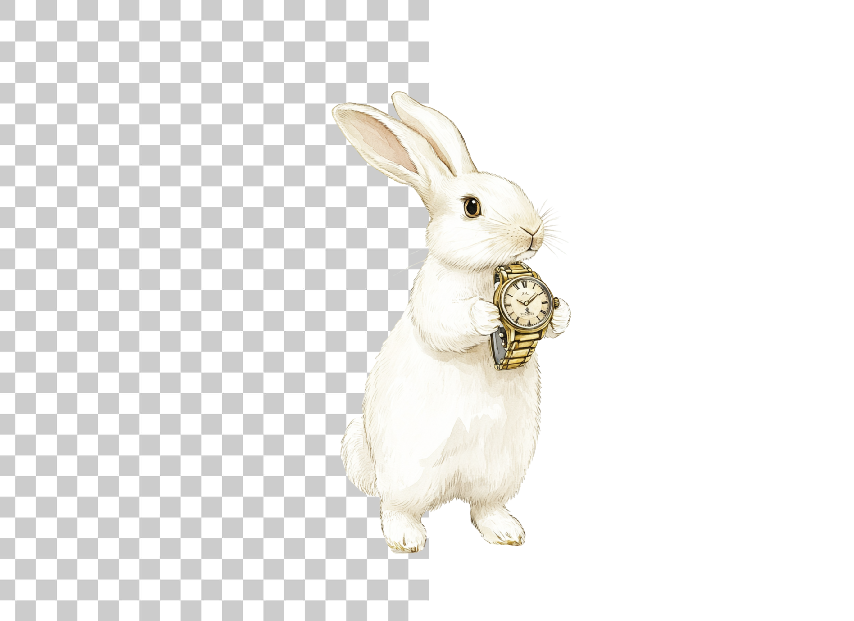 White Rabbit Holding Wristwatch Clipart Bundle