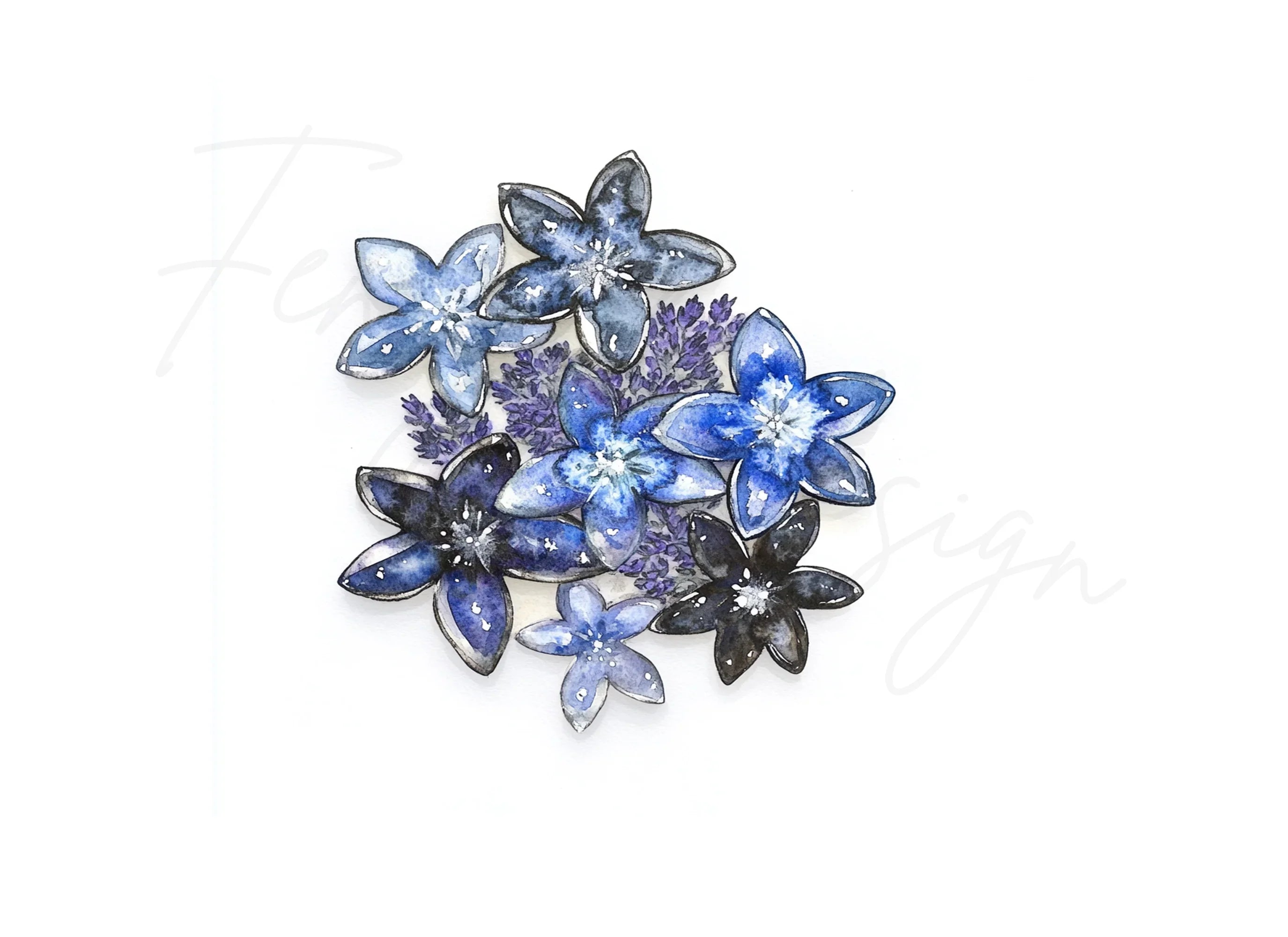 Celestial Blue Floral Star Clipart Bundle