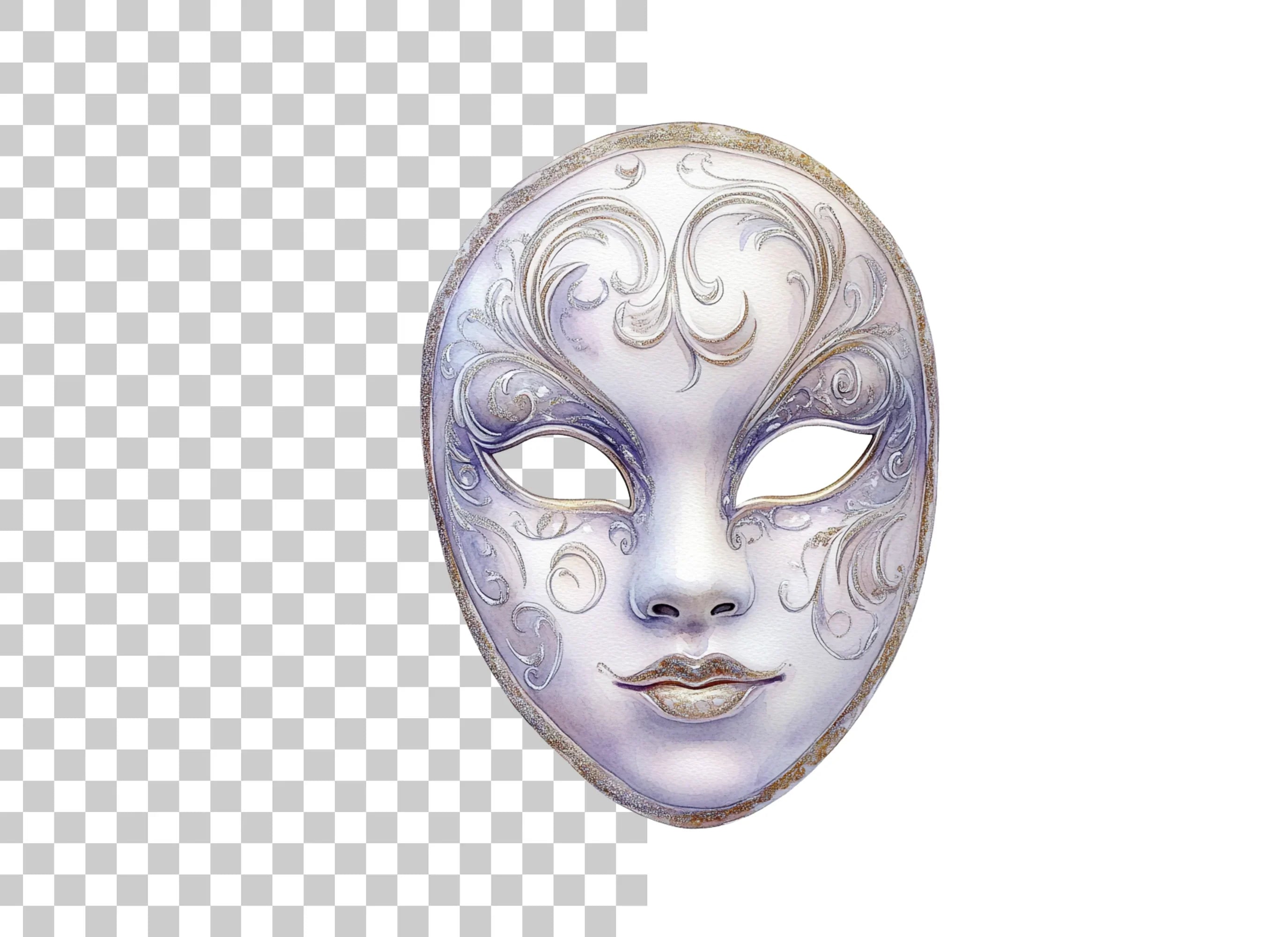 Elegant White Gold Masquerade Mask Clipart Bundle