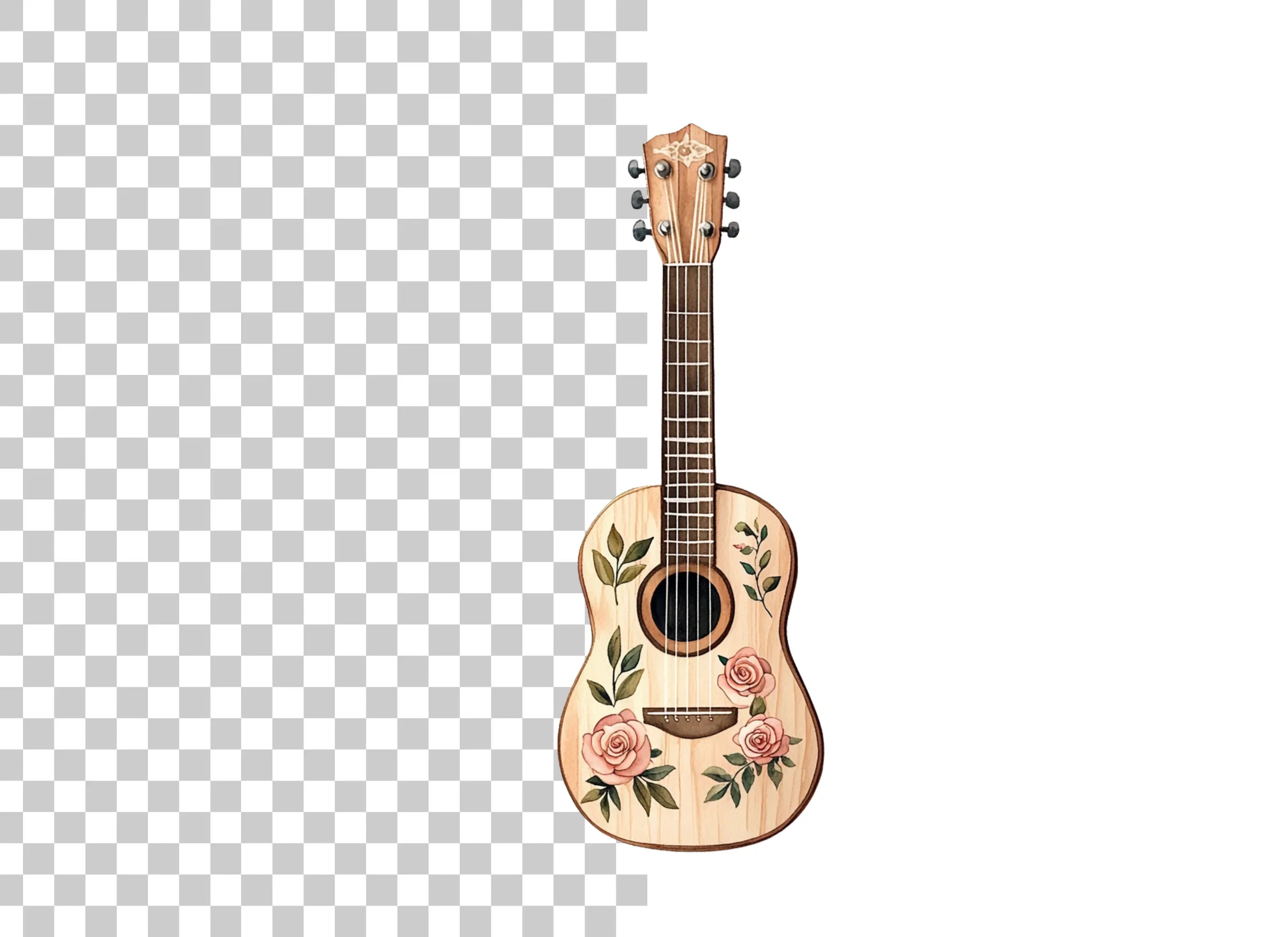 Rose Decorated Acoustic Guitar Clipart Bundle