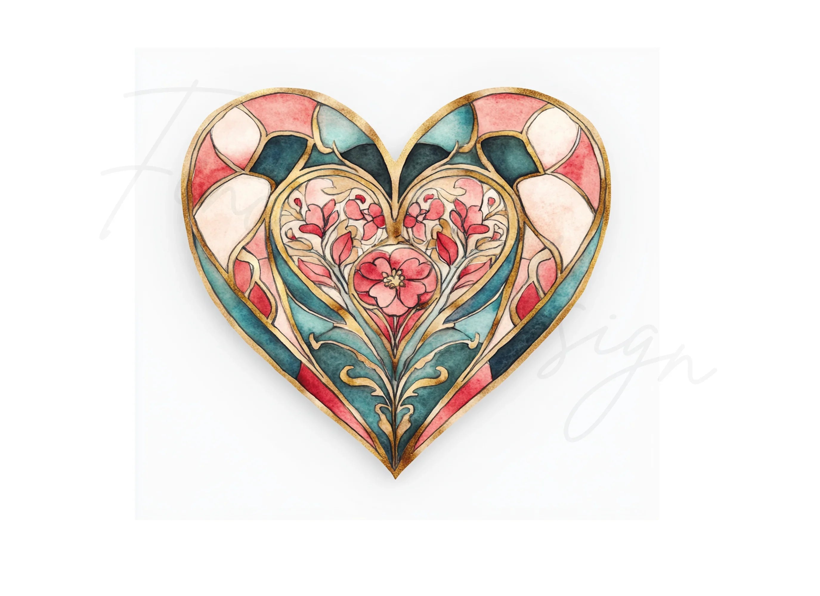 Stained Glass Heart Clipart Bundle