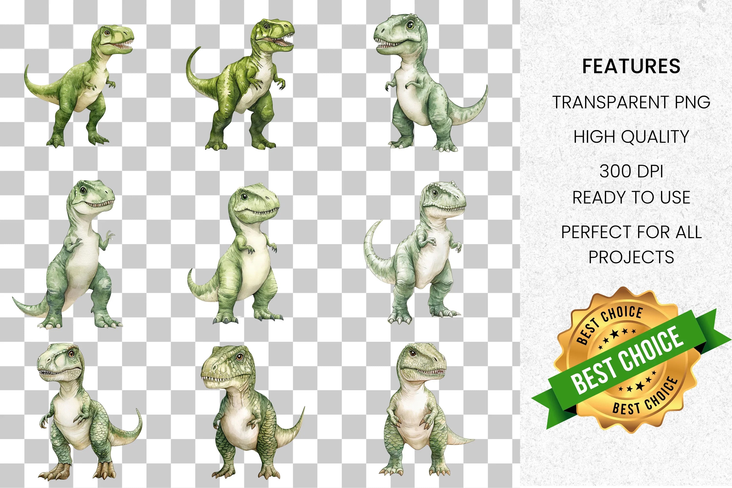 Cute Rex Dinosaur Clipart Bundle