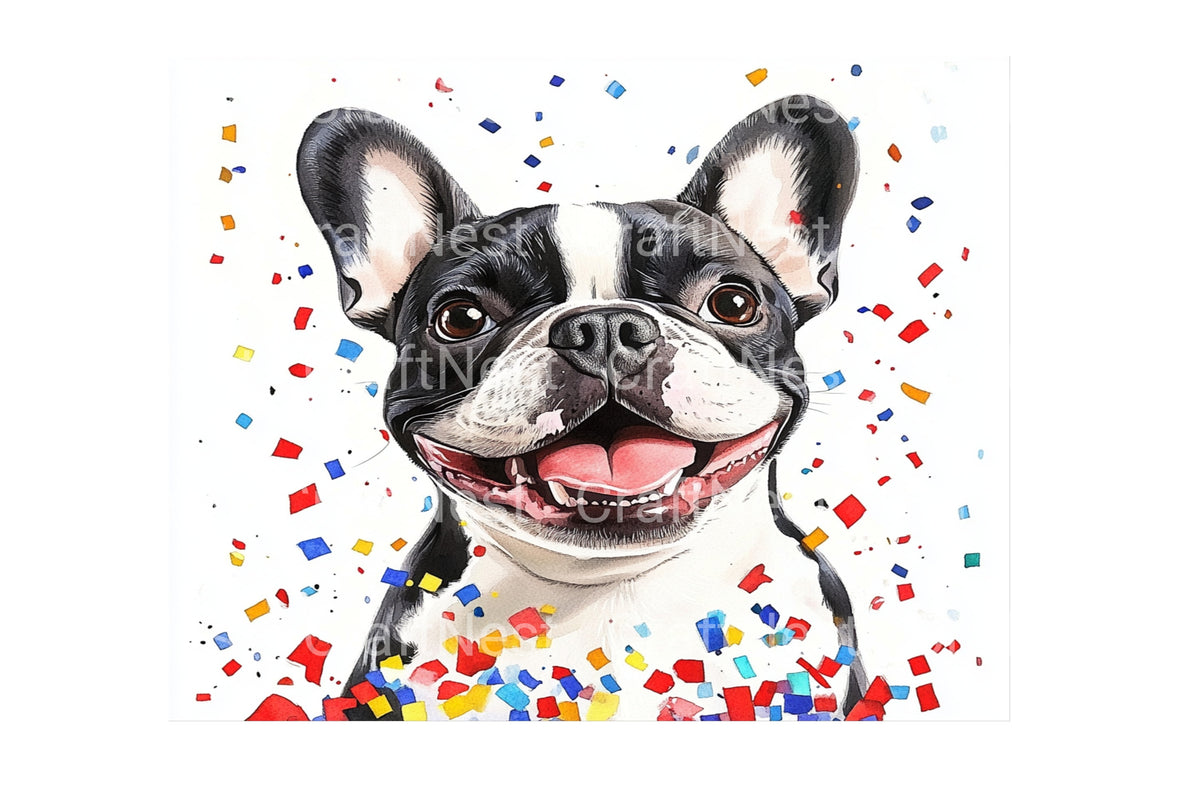 Happy French Bulldog Confetti Clipart Bundle