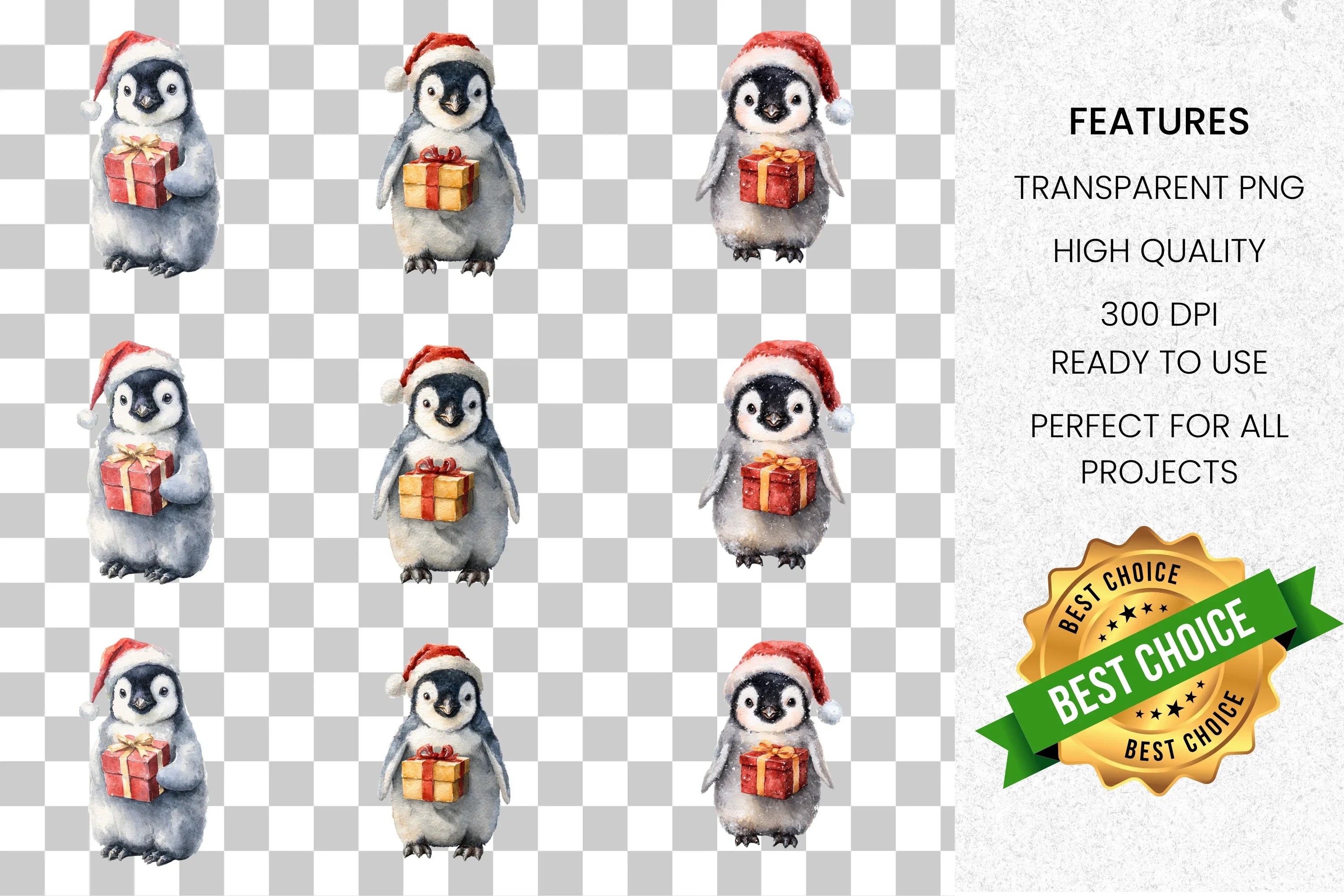 Cute Christmas Penguin Clipart Bundle