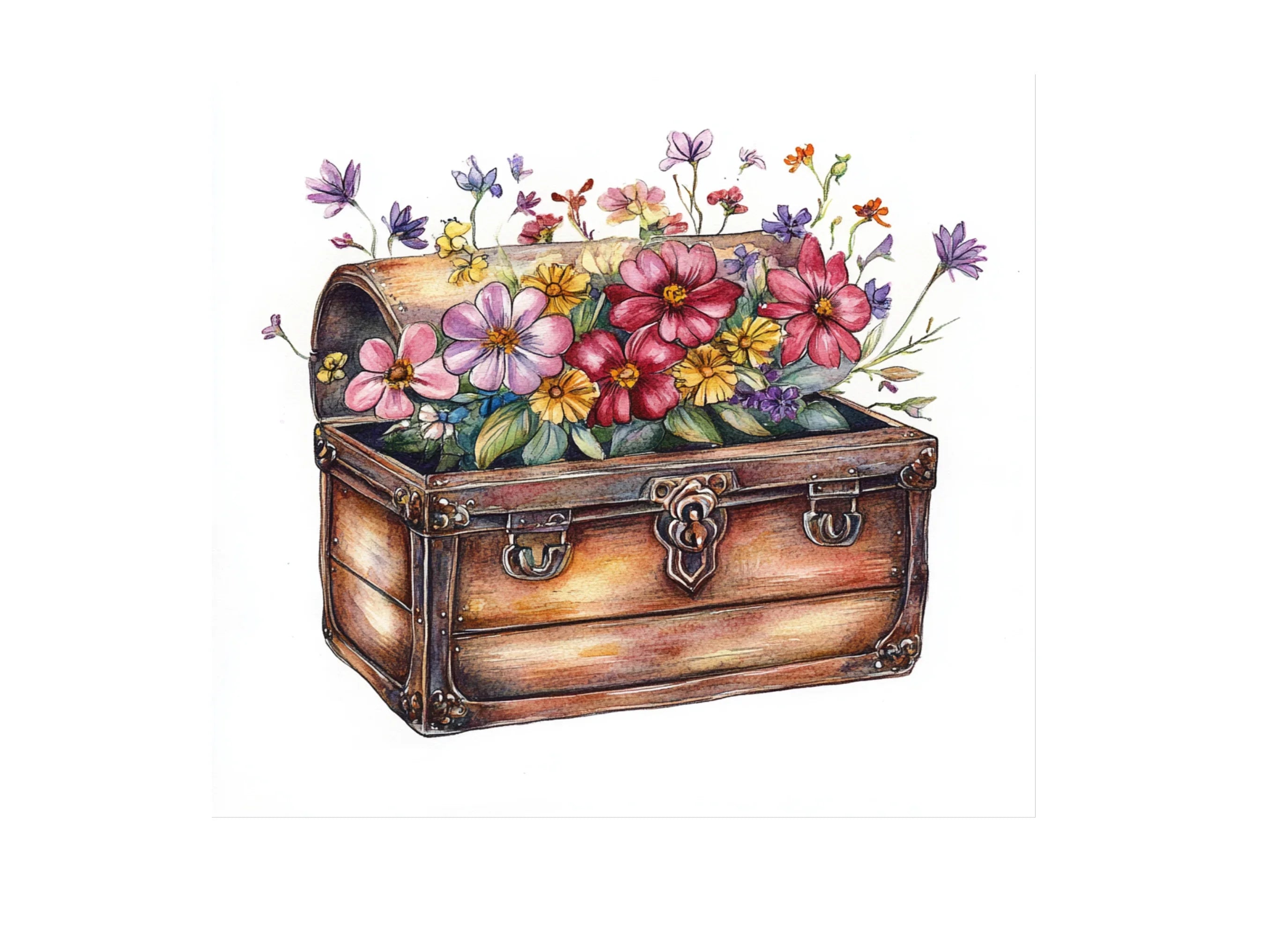 Vintage Treasure Chests with Flowers Clipart Bundle