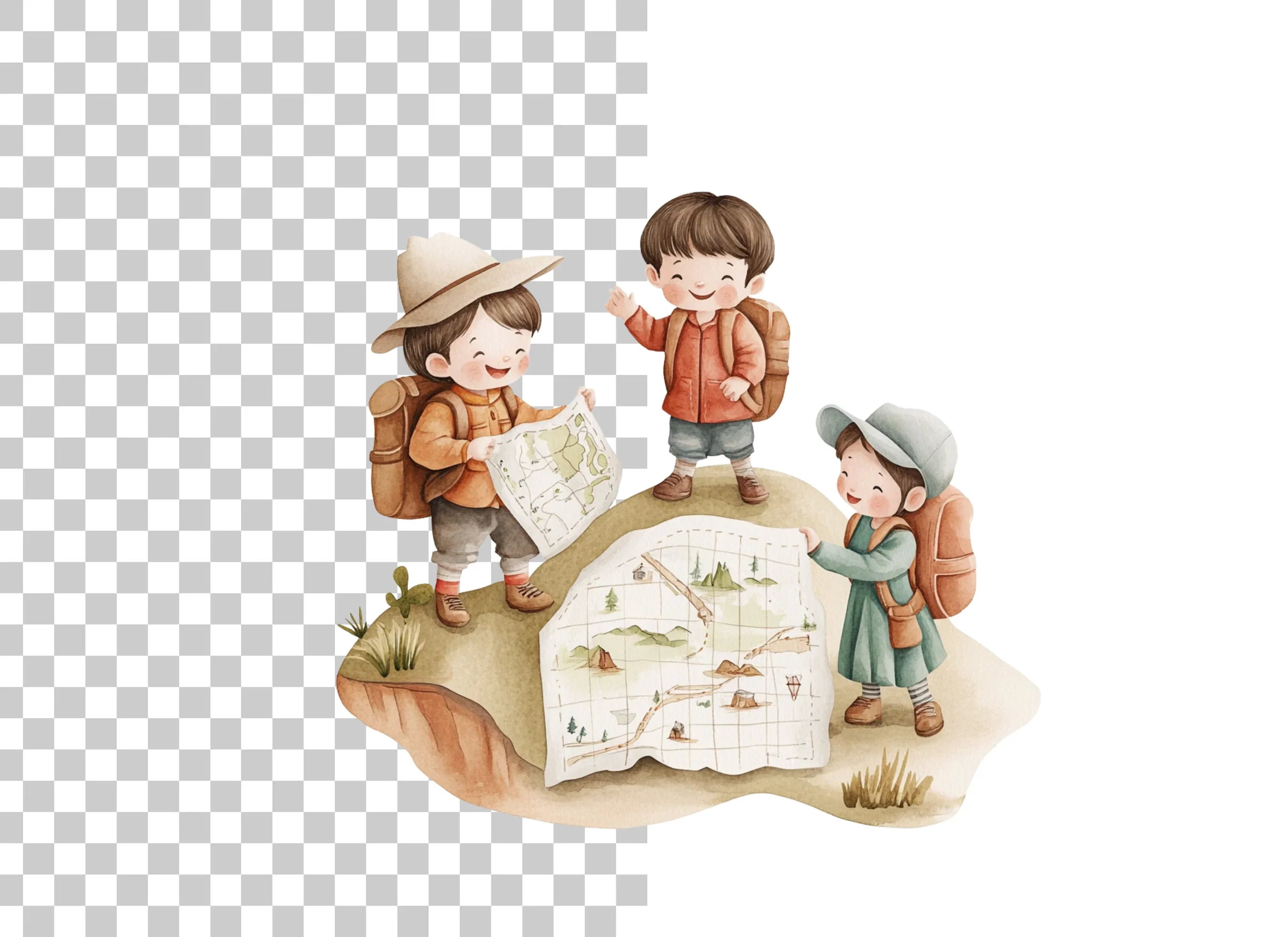 Happy Kids Exploring Map Clipart Bundle