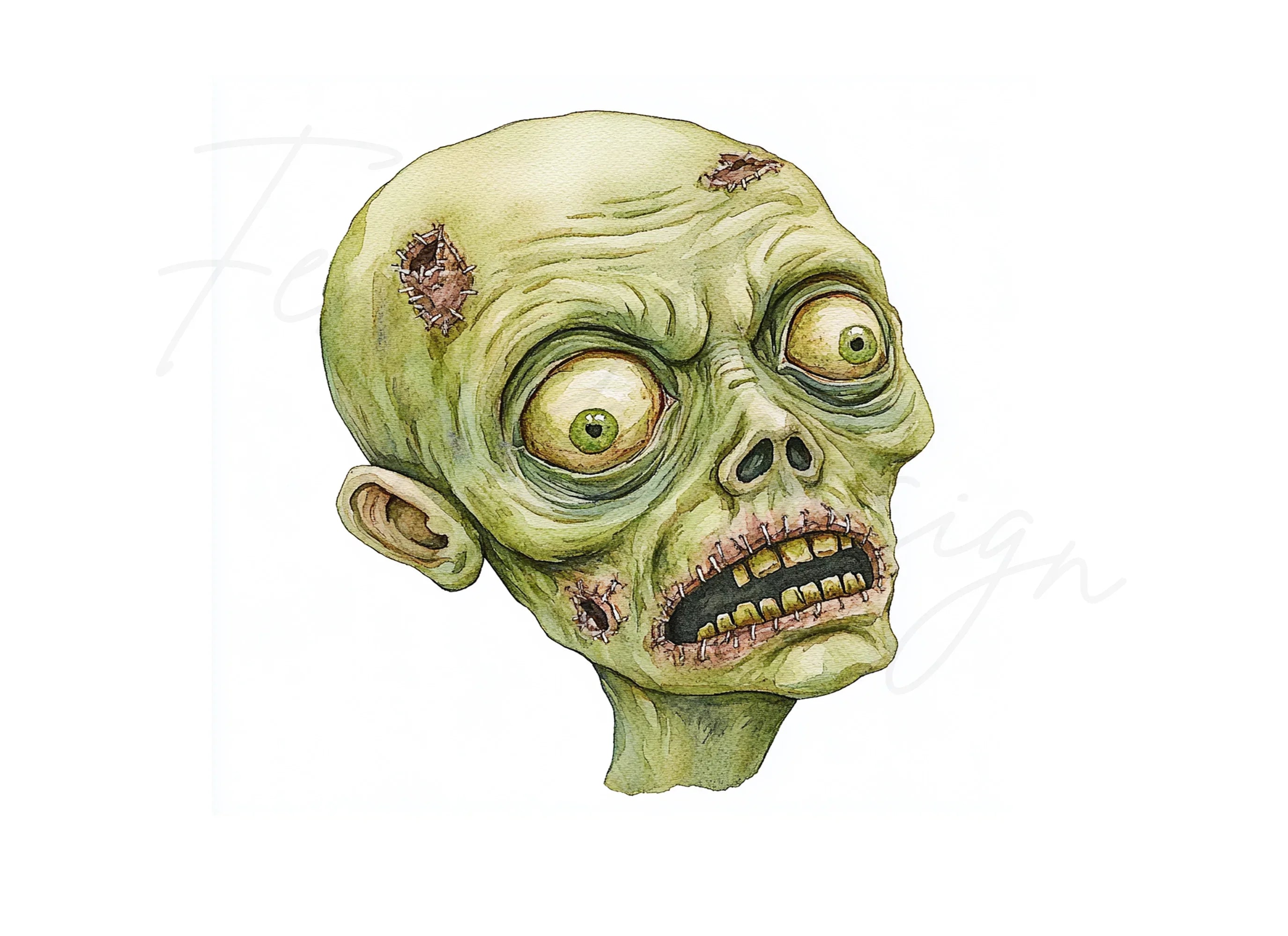 Spooky Zombie Head Halloween Clipart Bundle