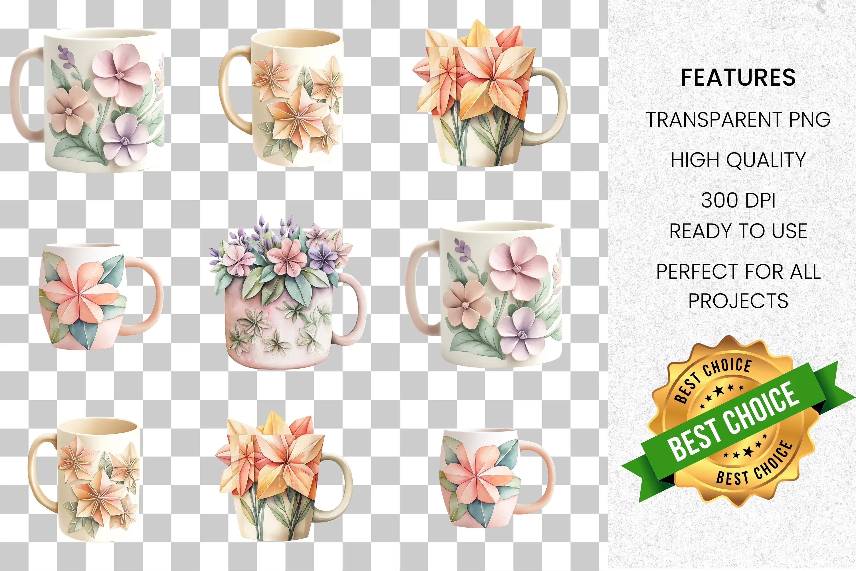 Floral Mugs Clipart Bundle