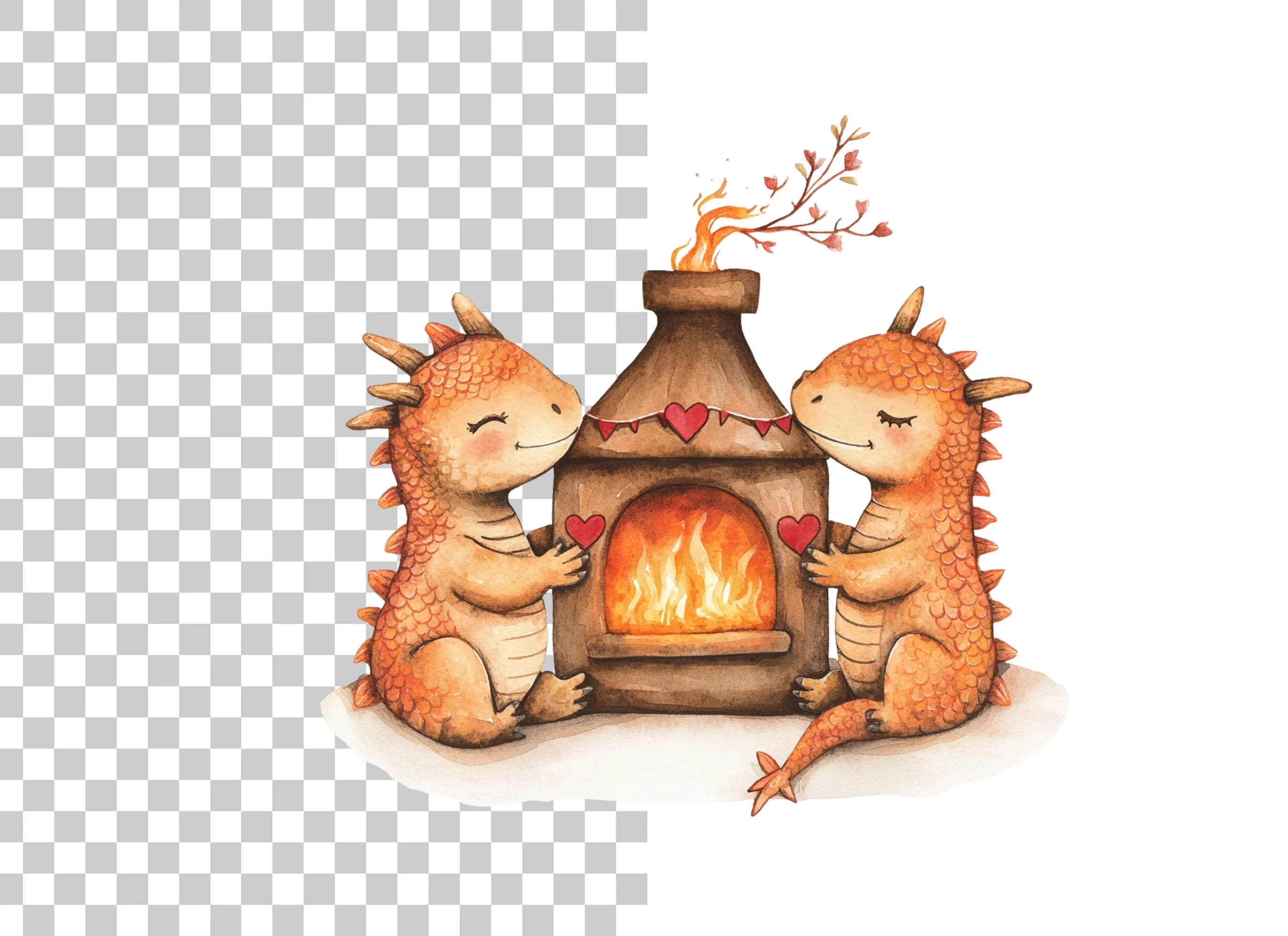 Valentine Dragons by Fireplace Clipart Bundle