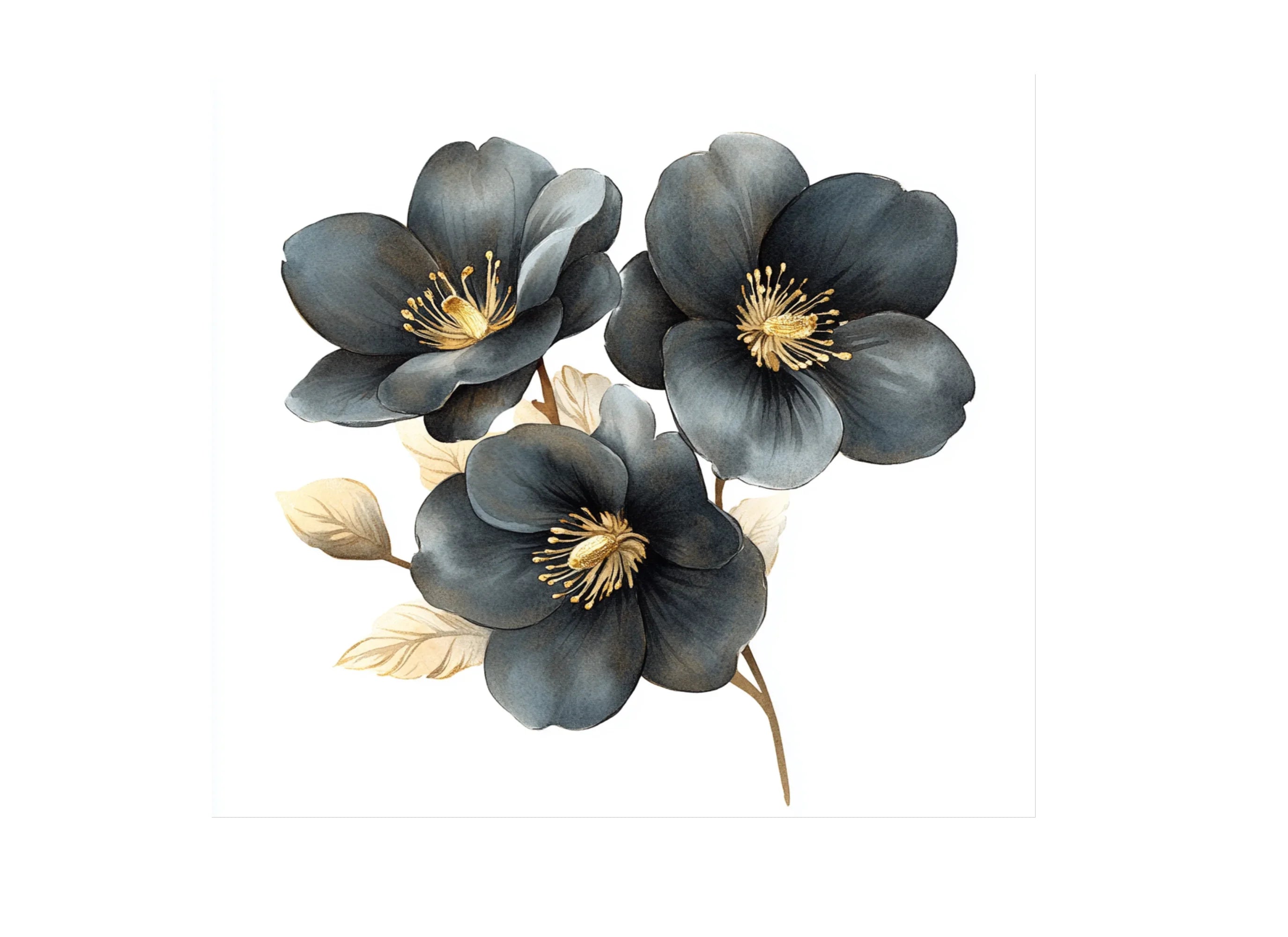 Dark Floral Gold Accents Clipart Bundle