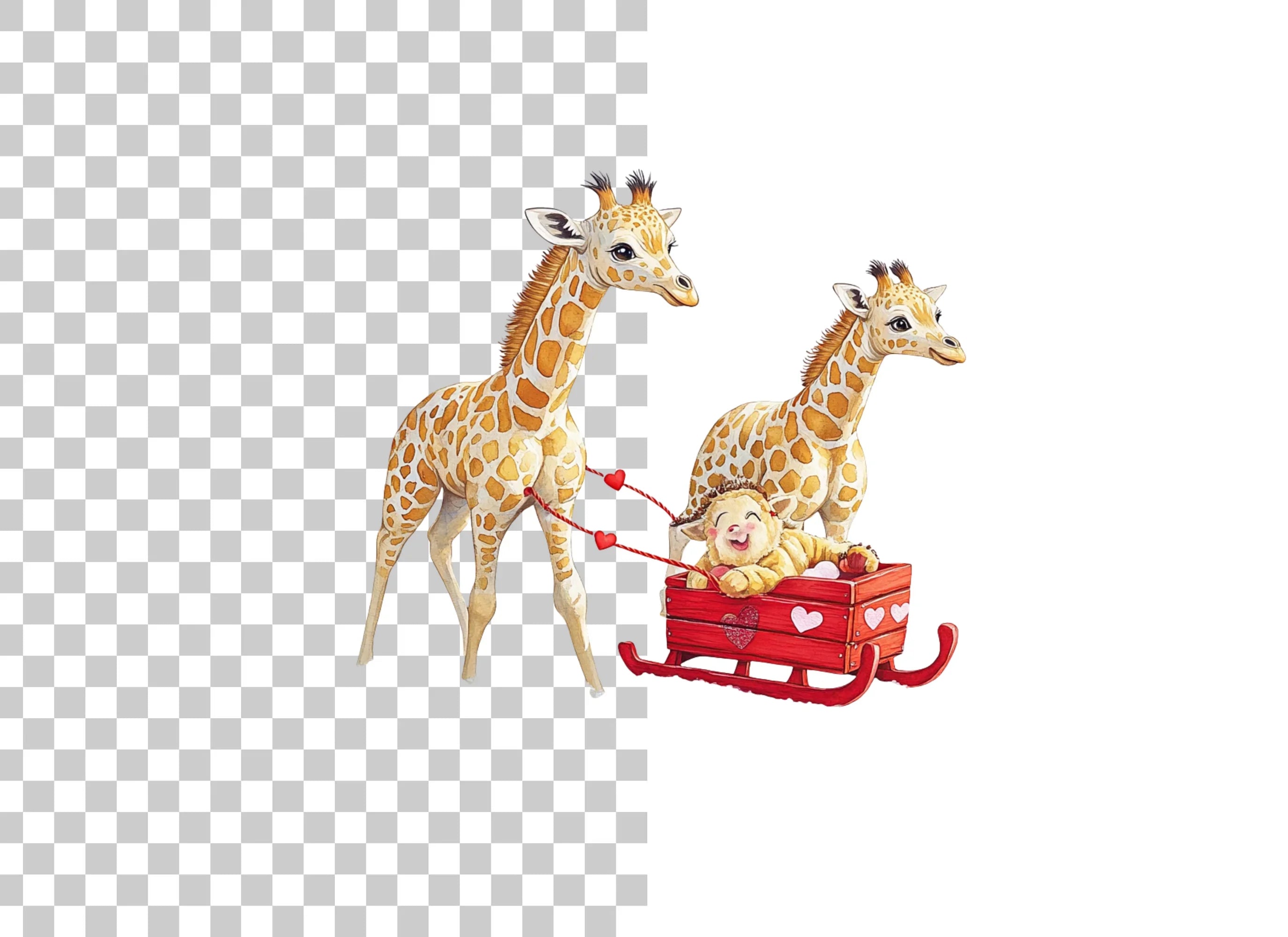 Cute Giraffes with Sleigh Clipart Bundle